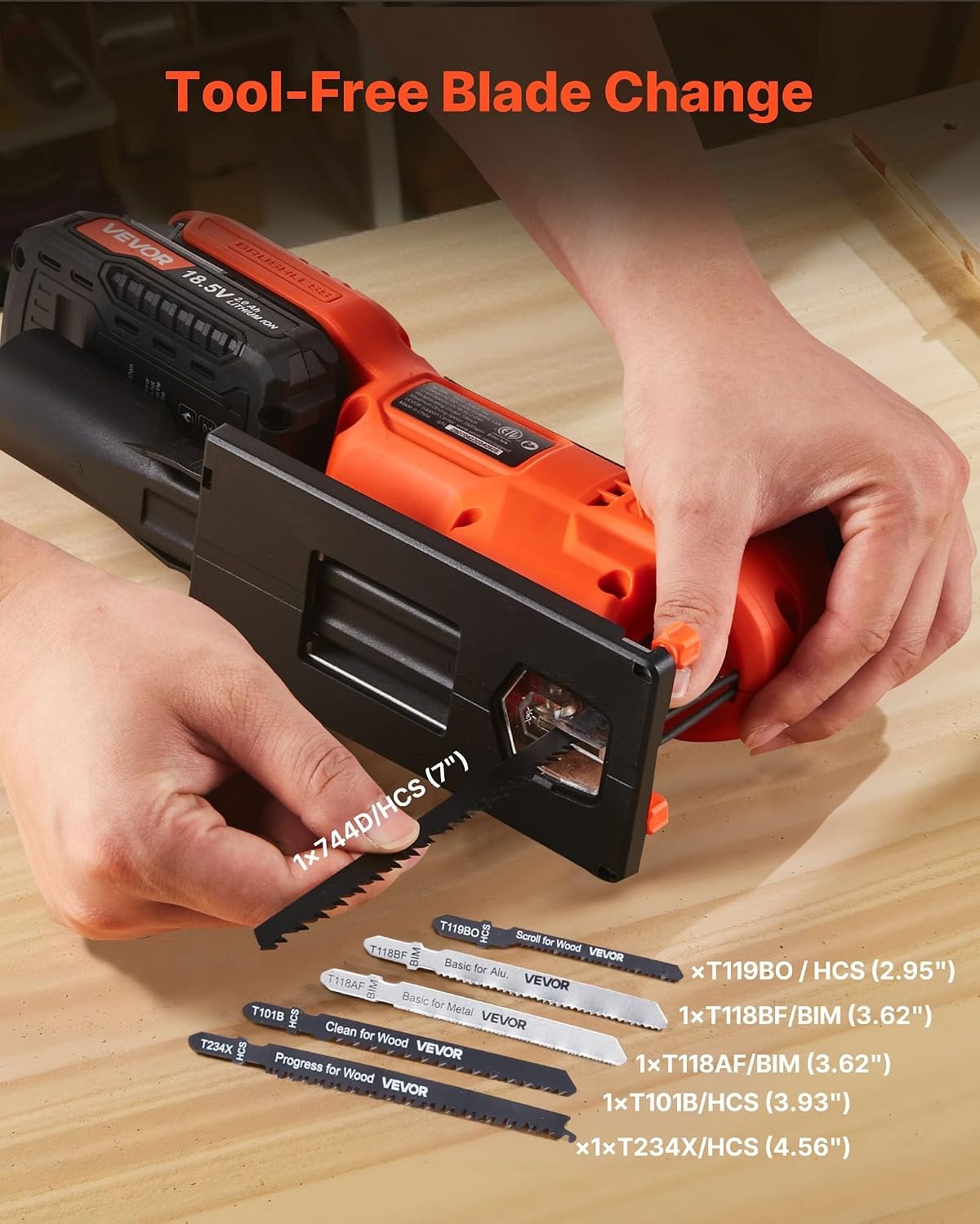 image:imageVEVOR 20V Cordless Jig Saw 34 Jigsaw Tool for Makita 18V Battery 3000 SPM amp 6 Variable Speed Battery amp Charger LED Light 045 Bevel Cuts 6 Blades 4 Orbital Settings for Wood amp MetalCordless 783500SPM
