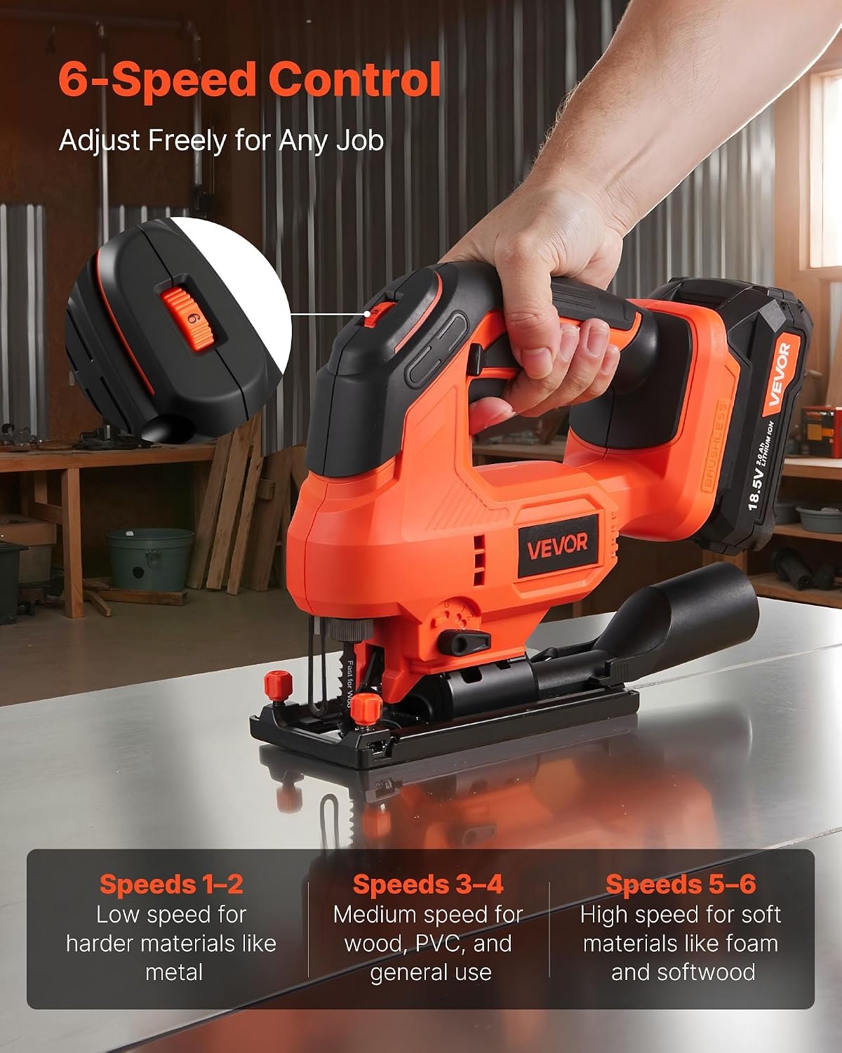 image:imageVEVOR 20V Cordless Jig Saw 34 Jigsaw Tool for Makita 18V Battery 3000 SPM amp 6 Variable Speed Battery amp Charger LED Light 045 Bevel Cuts 6 Blades 4 Orbital Settings for Wood amp Metal783500SPM