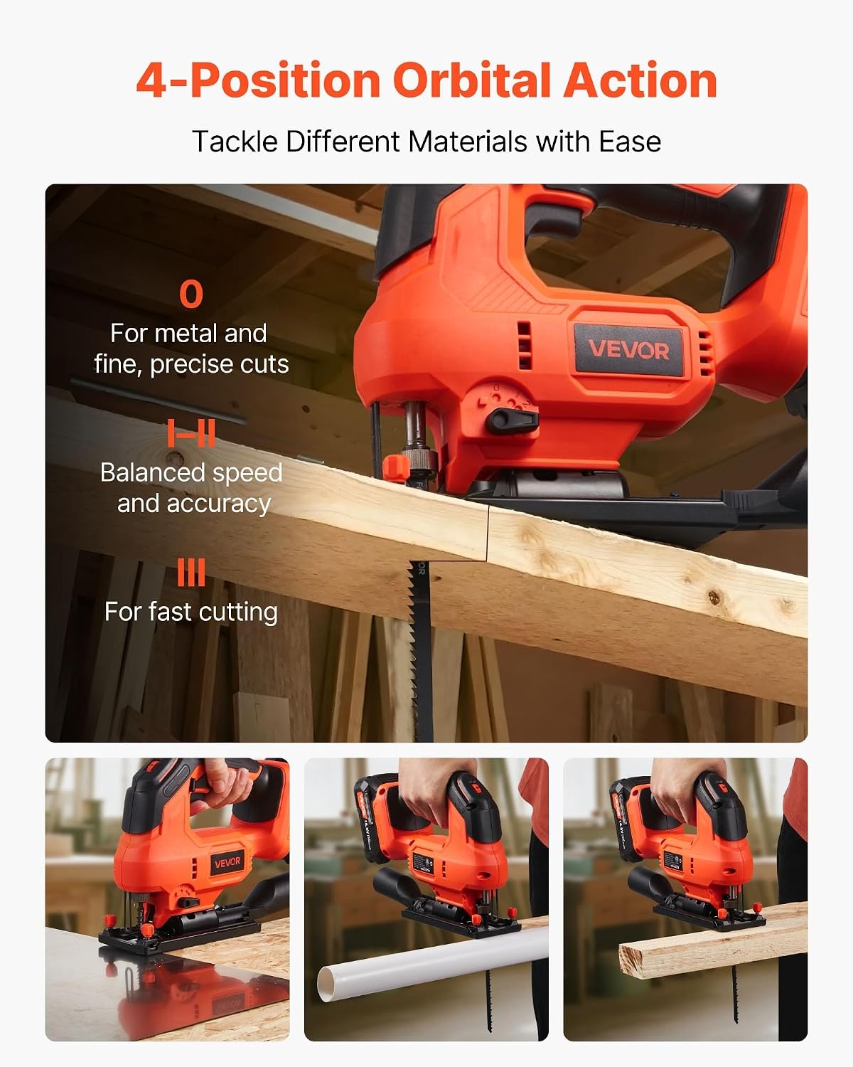 image:imageVEVOR 20V Cordless Jig Saw 34 Jigsaw Tool for Makita 18V Battery 3000 SPM amp 6 Variable Speed Battery amp Charger LED Light 045 Bevel Cuts 6 Blades 4 Orbital Settings for Wood amp MetalCordless 343000SPM