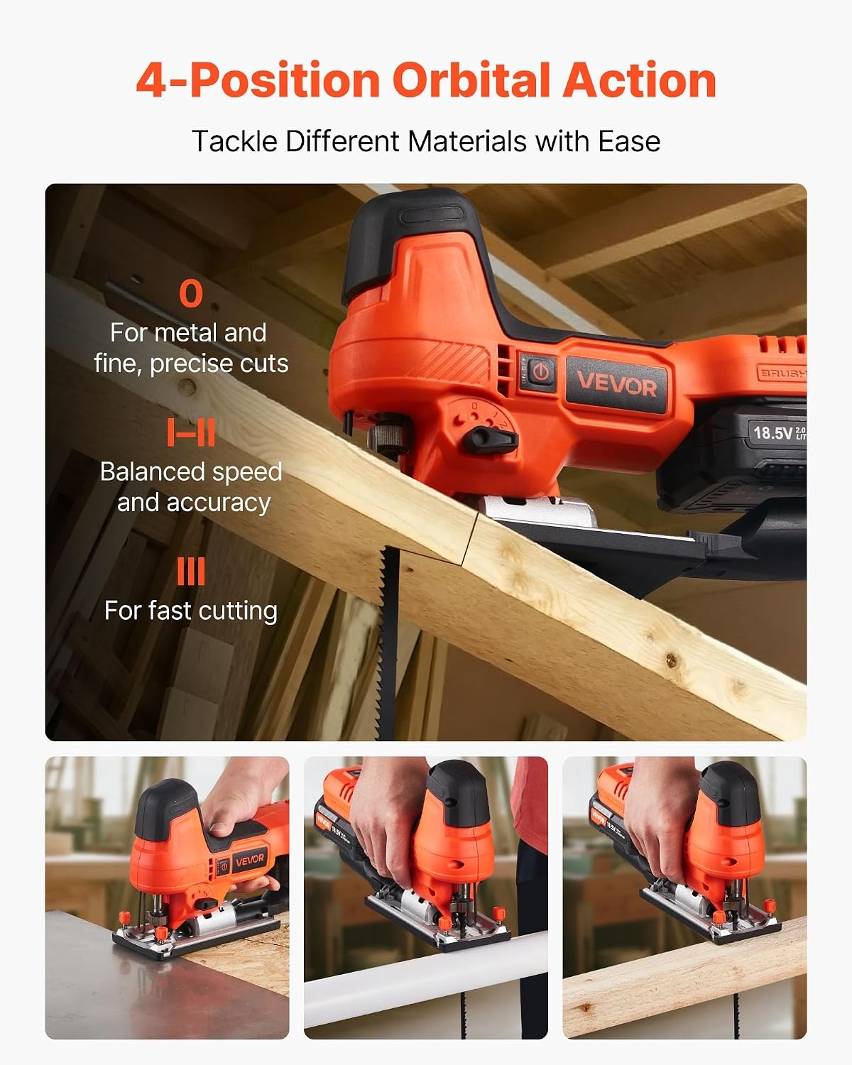 image:imageVEVOR 20V Cordless Jig Saw 34 Jigsaw Tool for Makita 18V Battery 3000 SPM amp 6 Variable Speed Battery amp Charger LED Light 045 Bevel Cuts 6 Blades 4 Orbital Settings for Wood amp MetalCordless 783500SPM