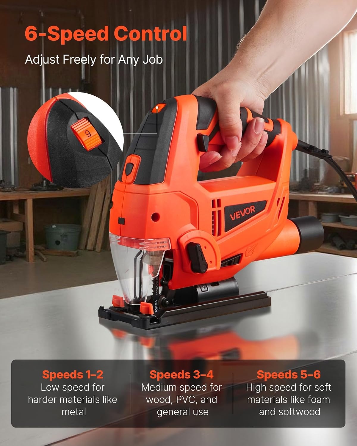 image:imageVEVOR 20V Cordless Jig Saw 34 Jigsaw Tool for Makita 18V Battery 3000 SPM amp 6 Variable Speed Battery amp Charger LED Light 045 Bevel Cuts 6 Blades 4 Orbital Settings for Wood amp Metal783000spm