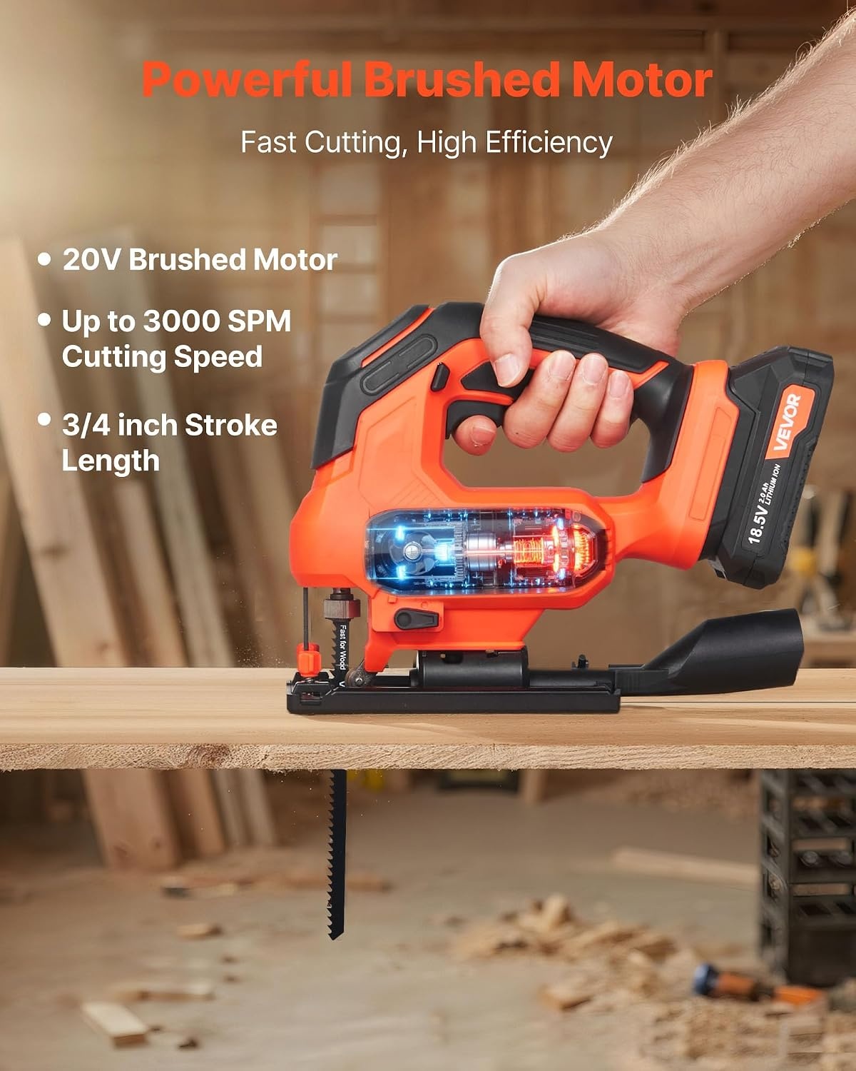 image:imageVEVOR 20V Cordless Jig Saw 34 Jigsaw Tool for Makita 18V Battery 3000 SPM amp 6 Variable Speed Battery amp Charger LED Light 045 Bevel Cuts 6 Blades 4 Orbital Settings for Wood amp MetalCordless 343000SPM
