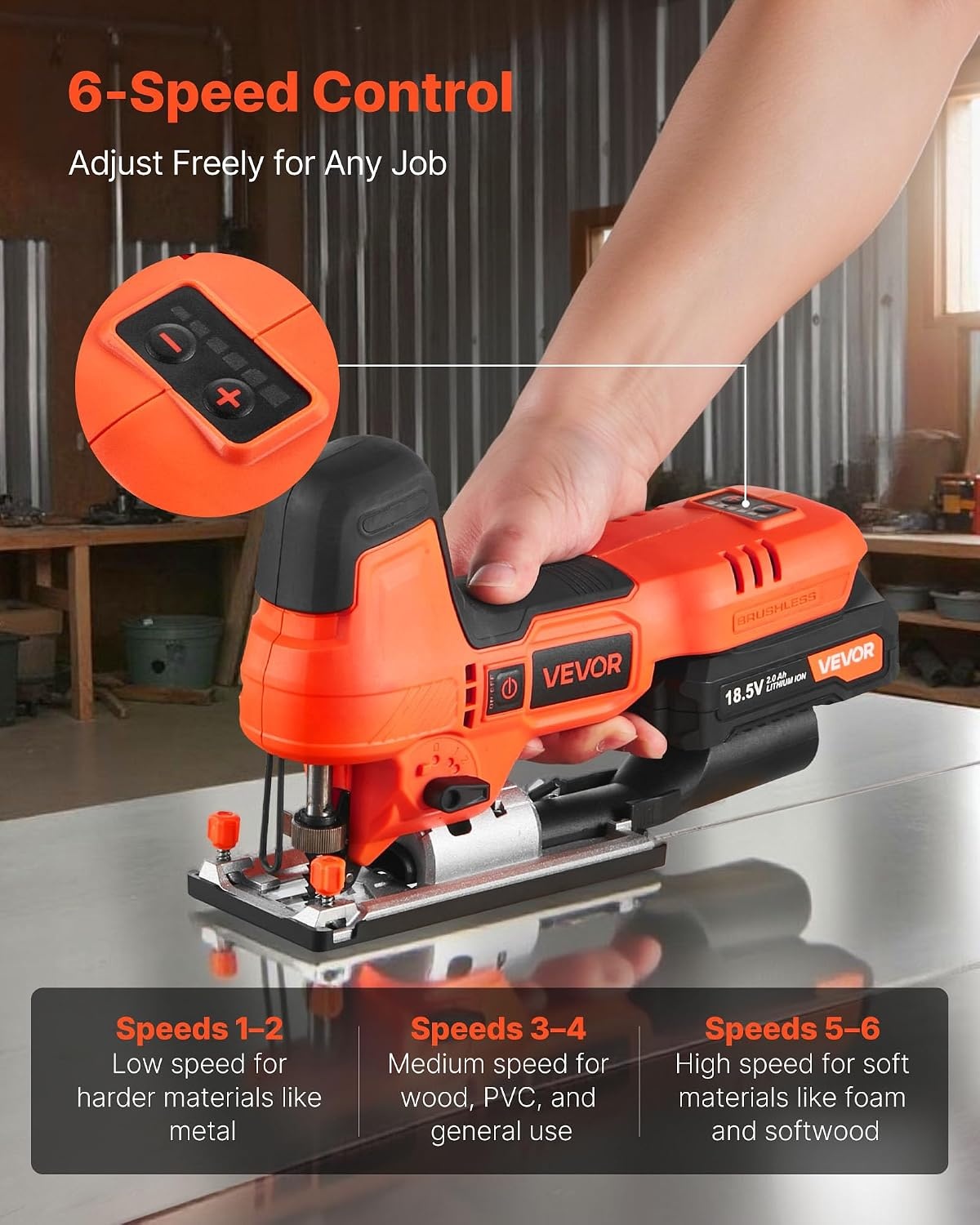 image:imageVEVOR 20V Cordless Jig Saw 34 Jigsaw Tool for Makita 18V Battery 3000 SPM amp 6 Variable Speed Battery amp Charger LED Light 045 Bevel Cuts 6 Blades 4 Orbital Settings for Wood amp MetalCordless 783500SPM