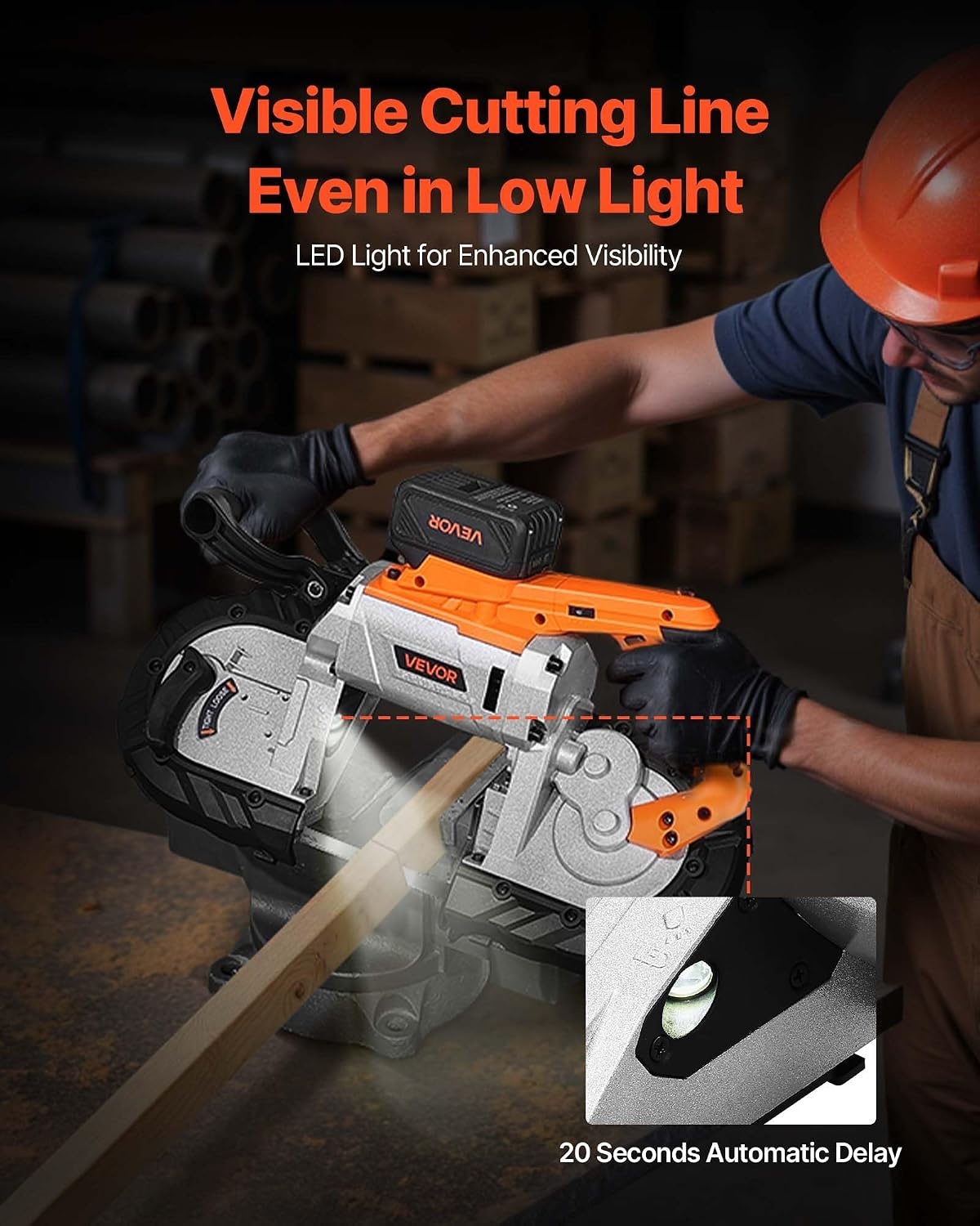 image:imageVEVOR 20V Portable Band Saw 256Inch Deep Cut 360W Cordless Compact Bandsaw with Brushless Motor Adjustable Speed for Cutting Metal Wood Compatible with Makita Batteries Bare Tool Only5inch Kit with Battery