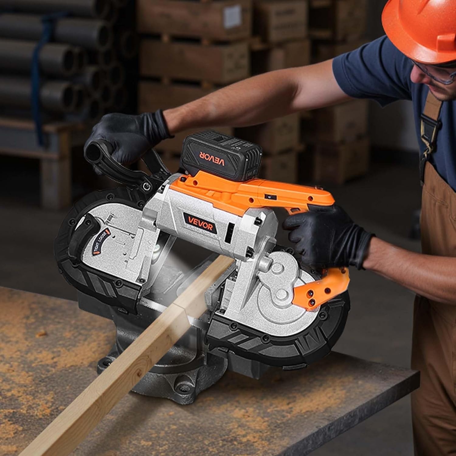 image:imageVEVOR 20V Portable Band Saw 256Inch Deep Cut 360W Cordless Compact Bandsaw with Brushless Motor Adjustable Speed for Cutting Metal Wood Compatible with Makita Batteries Bare Tool Only5inch Kit with Battery