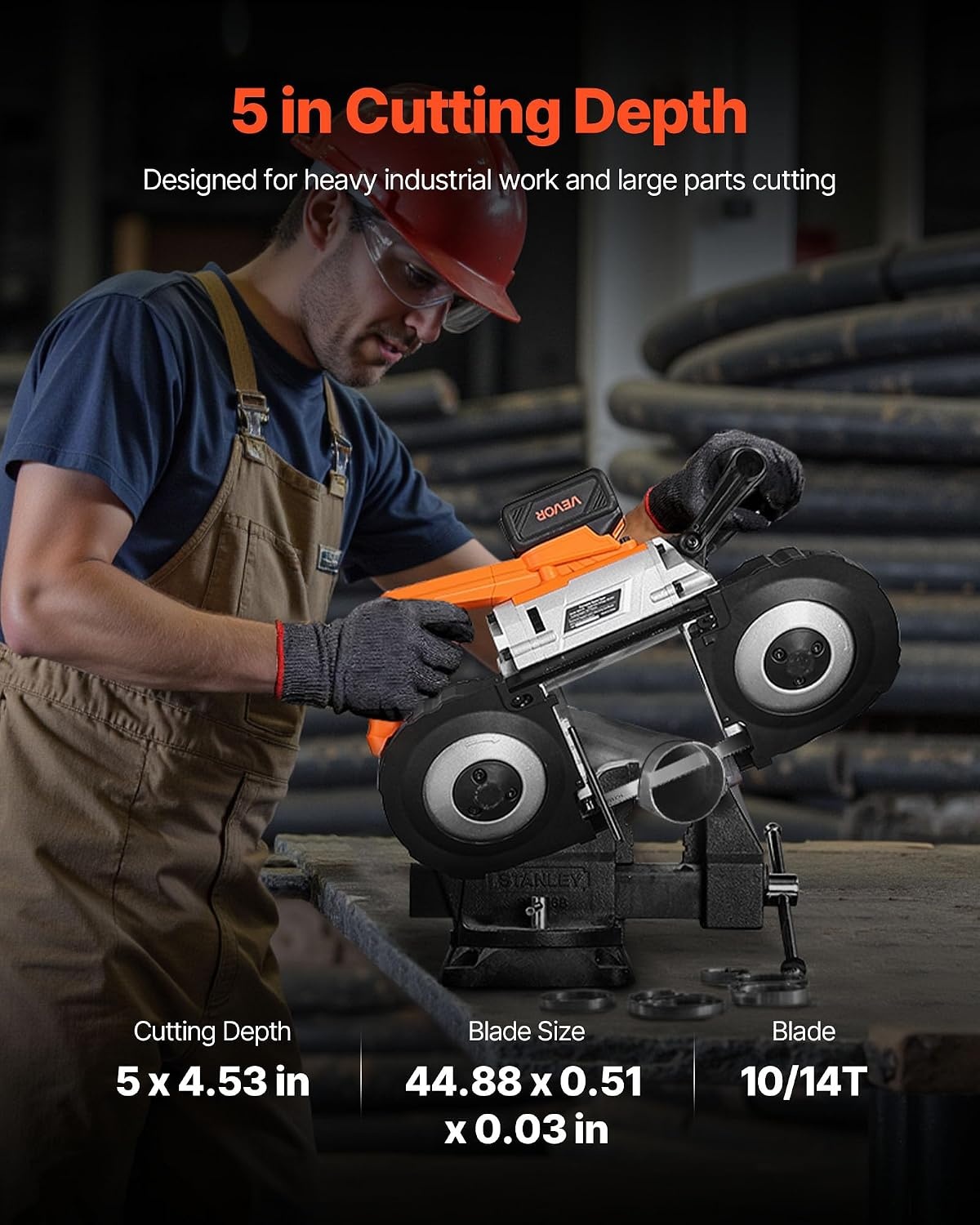 image:imageVEVOR 20V Portable Band Saw 256Inch Deep Cut 360W Cordless Compact Bandsaw with Brushless Motor Adjustable Speed for Cutting Metal Wood Compatible with Makita Batteries Bare Tool Only5inch Kit with Battery