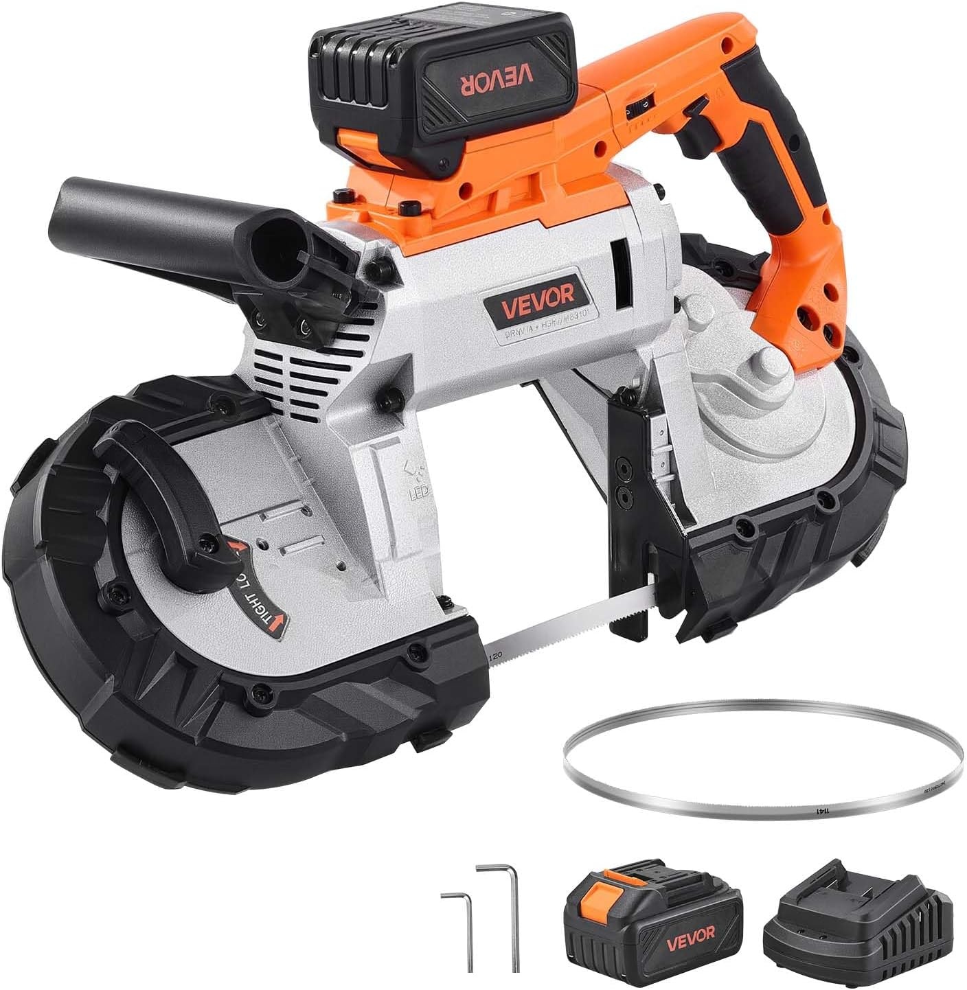 image:imageVEVOR 20V Portable Band Saw 256Inch Deep Cut 360W Cordless Compact Bandsaw with Brushless Motor Adjustable Speed for Cutting Metal Wood Compatible with Makita Batteries Bare Tool Only5inch Kit with Battery
