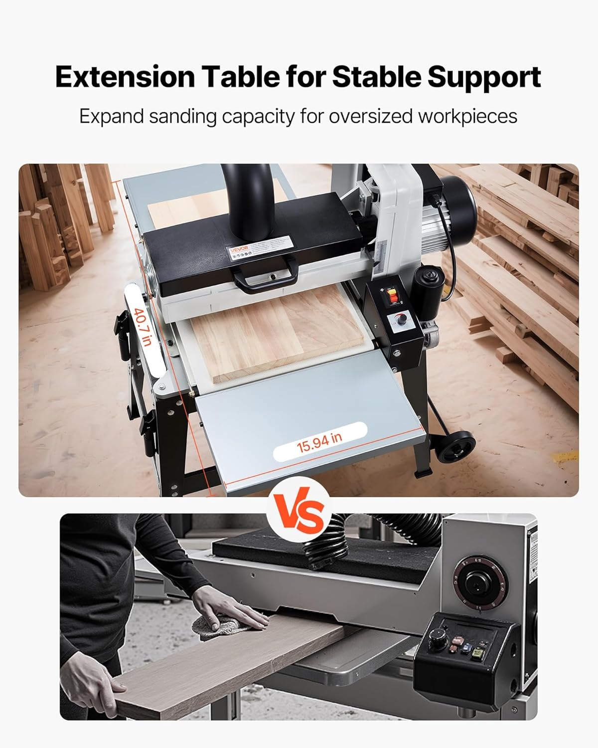 image:imageVEVOR 22 Drum Sander with Stand amp Extension Tables 175HP 1440RPM Dual Motor Drum Sander for Woodworking Variable Speed Conveyor Belt 4 Dust Collection Port for Cabinet amp Furniture Finishing16Inch