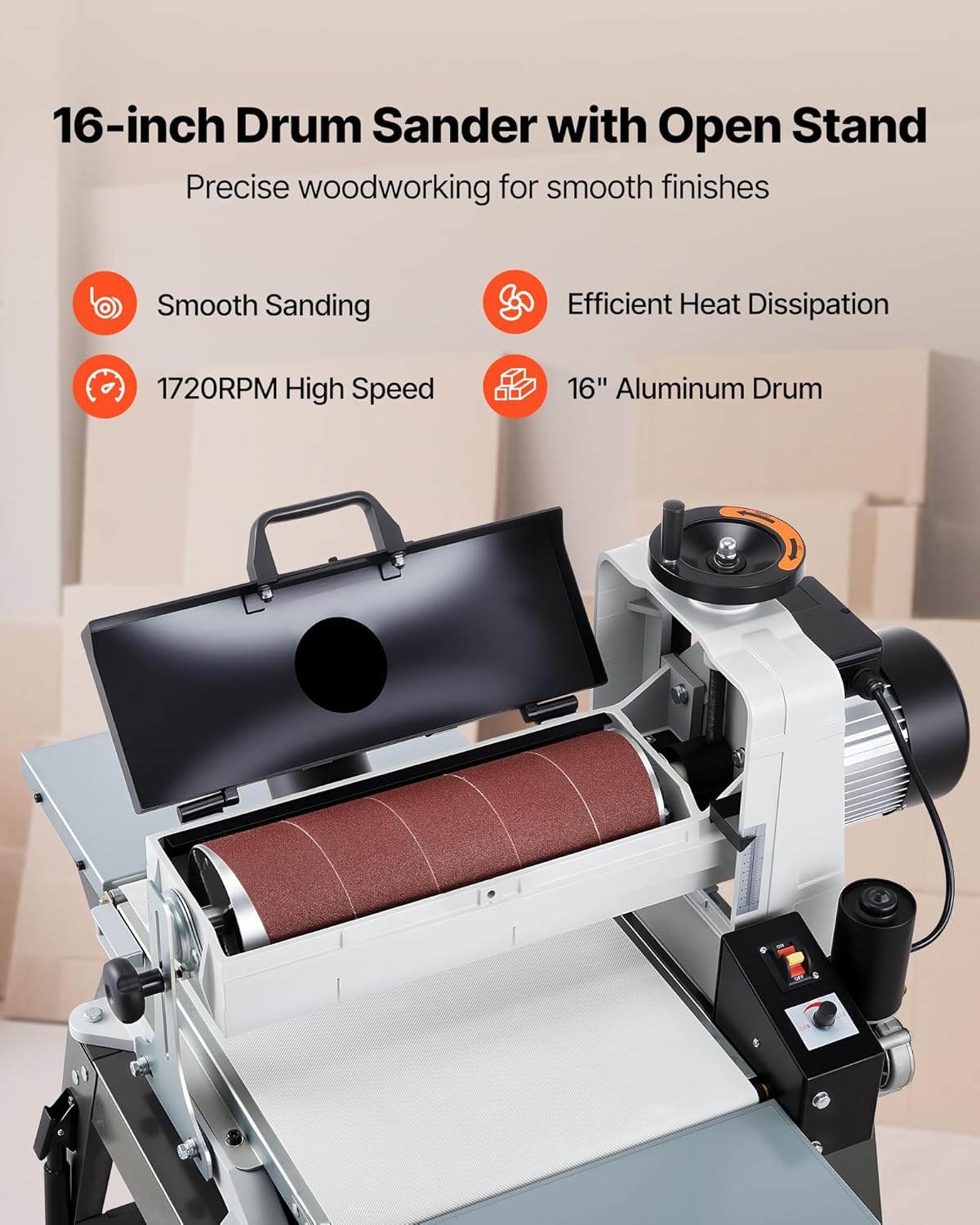 image:imageVEVOR 22 Drum Sander with Stand amp Extension Tables 175HP 1440RPM Dual Motor Drum Sander for Woodworking Variable Speed Conveyor Belt 4 Dust Collection Port for Cabinet amp Furniture Finishing16Inch