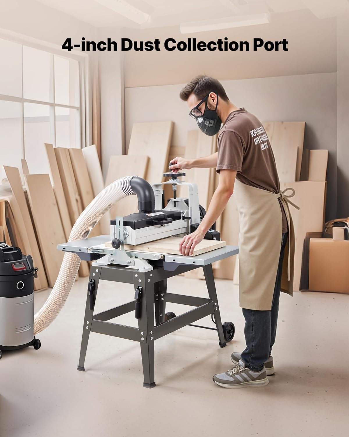 image:imageVEVOR 22 Drum Sander with Stand amp Extension Tables 175HP 1440RPM Dual Motor Drum Sander for Woodworking Variable Speed Conveyor Belt 4 Dust Collection Port for Cabinet amp Furniture Finishing16Inch
