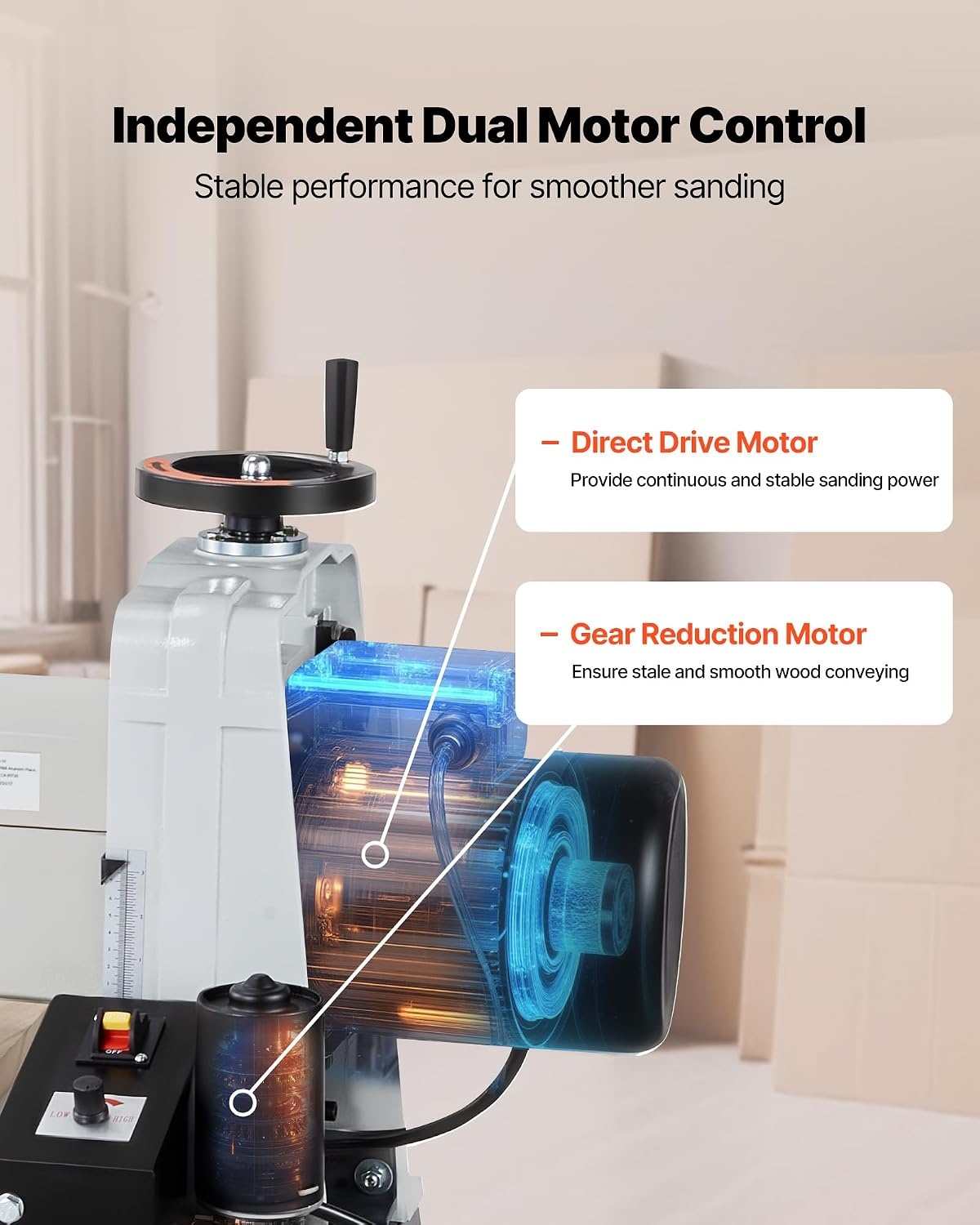 image:imageVEVOR 22 Drum Sander with Stand amp Extension Tables 175HP 1440RPM Dual Motor Drum Sander for Woodworking Variable Speed Conveyor Belt 4 Dust Collection Port for Cabinet amp Furniture Finishing22Inch