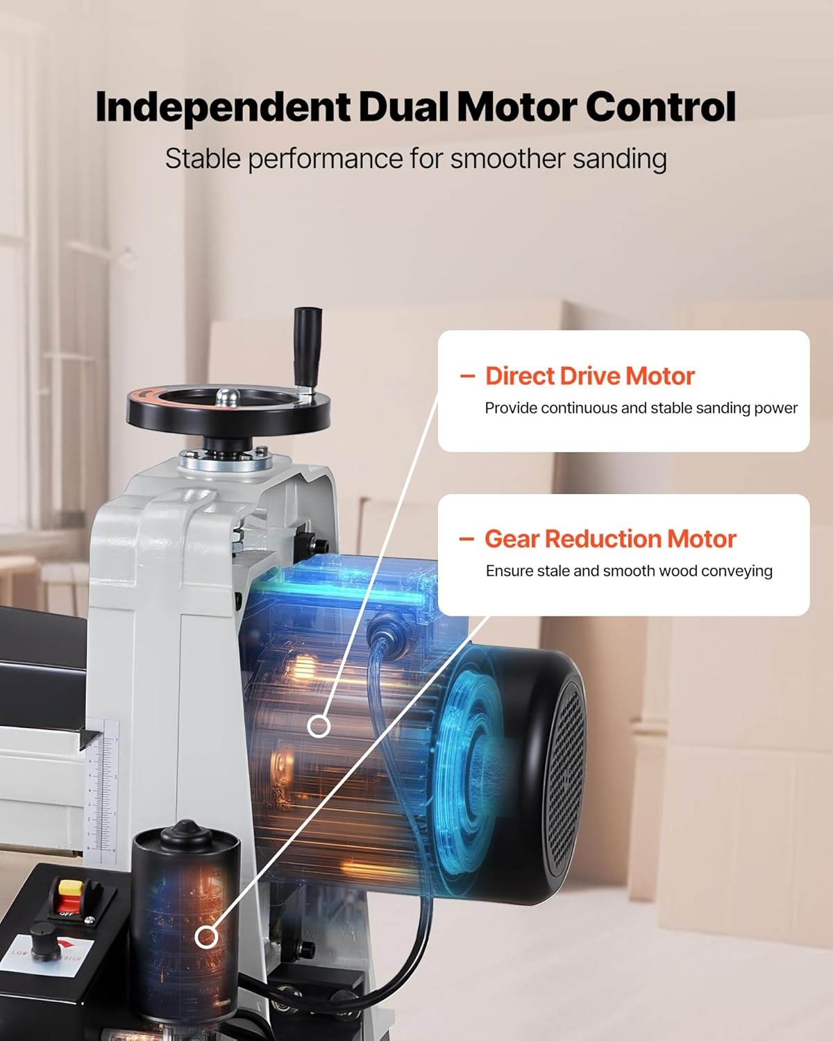 image:imageVEVOR 22 Drum Sander with Stand amp Extension Tables 175HP 1440RPM Dual Motor Drum Sander for Woodworking Variable Speed Conveyor Belt 4 Dust Collection Port for Cabinet amp Furniture Finishing16Inch