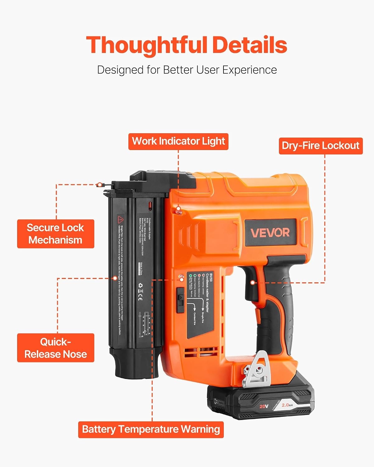 image:imageVEVOR 2in1 Cordless Brad Nailer 18 Gauge 20V Battery Powered Nail Gun and Staple Gun with 500 pcs Nails 500 pcs Staples 20 Ah Liion Battery and Charger for Home Improvement Woodworking20V Cordless Brad Nailer