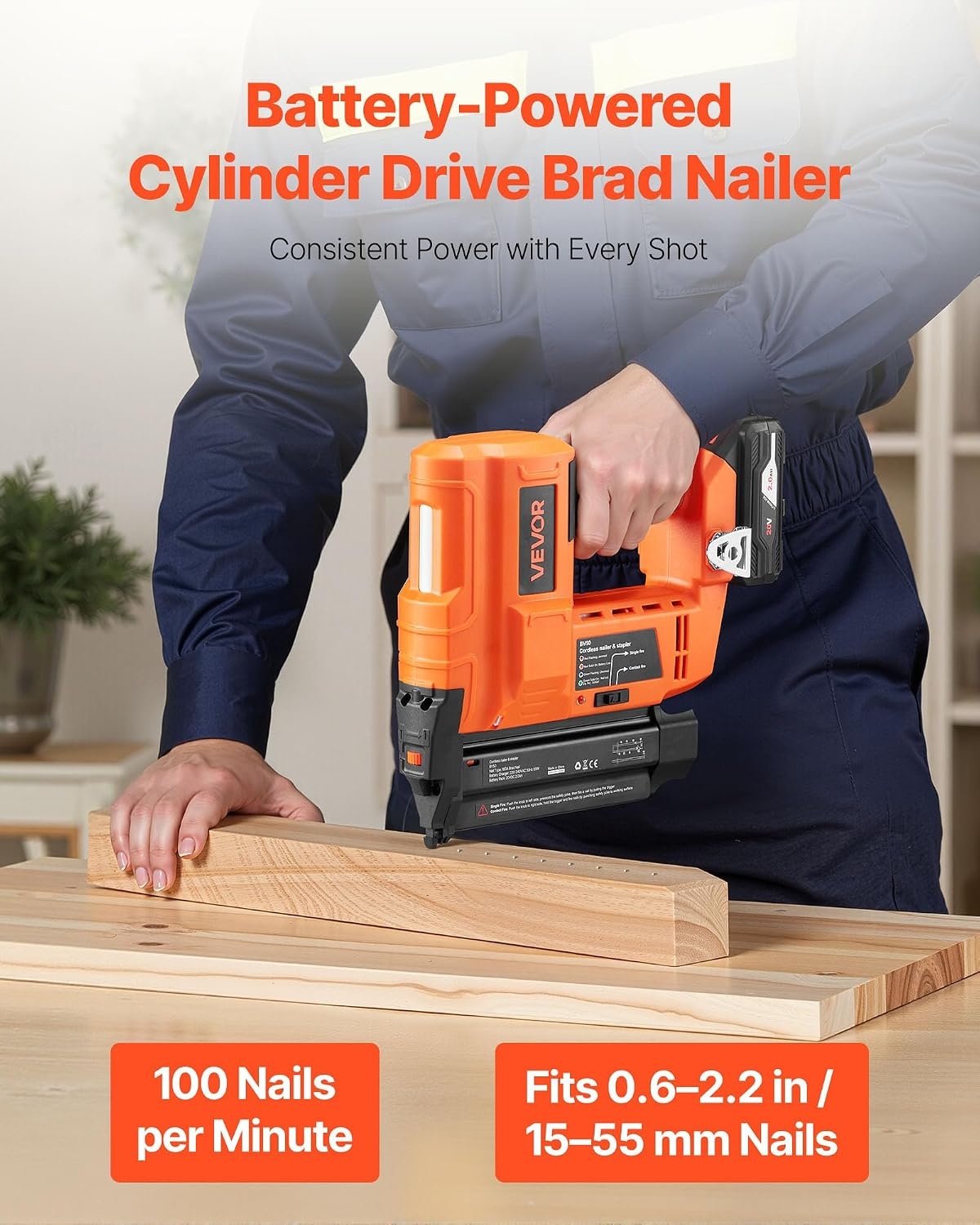 image:imageVEVOR 2in1 Cordless Brad Nailer 18 Gauge 20V Battery Powered Nail Gun and Staple Gun with 500 pcs Nails 500 pcs Staples 20 Ah Liion Battery and Charger for Home Improvement Woodworking20V Cordless Brad Nailer
