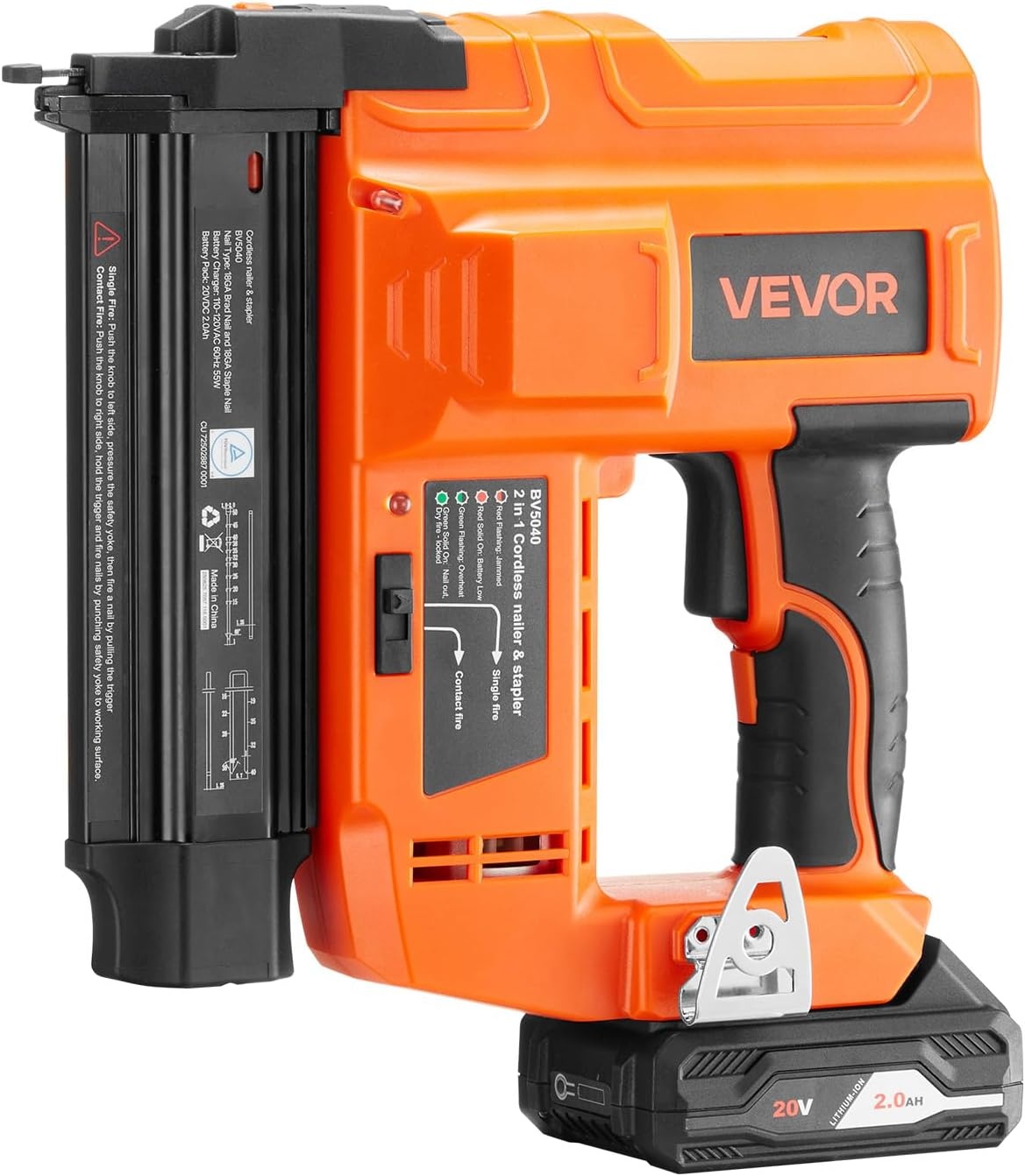 image:imageVEVOR 2in1 Cordless Brad Nailer 18 Gauge 20V Battery Powered Nail Gun and Staple Gun with 500 pcs Nails 500 pcs Staples 20 Ah Liion Battery and Charger for Home Improvement Woodworking20V Nailer Stapler 2 Batteries