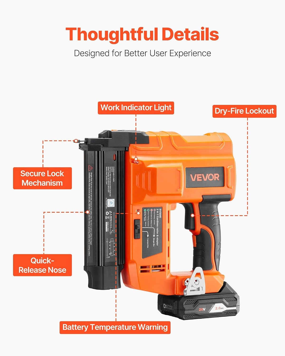 image:imageVEVOR 2in1 Cordless Brad Nailer 18 Gauge 20V Battery Powered Nail Gun and Staple Gun with 500 pcs Nails 500 pcs Staples 20 Ah Liion Battery and Charger for Home Improvement Woodworking20V Nailer Stapler 2 Batteries