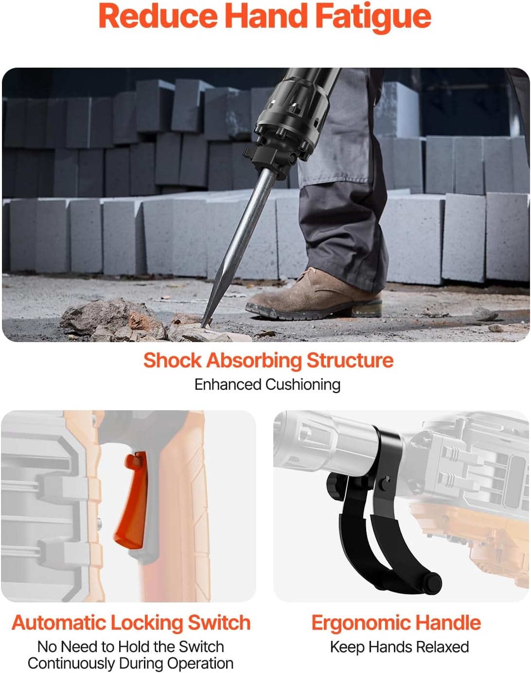 image:imageVEVOR 3500W Electric Demolition Hammer 1900 BPM Durable Jack Hammer Concrete Breaker with 2 Chisels Gloves and a 360 Rotatable Handle for Efficient Trenching BlackBlack