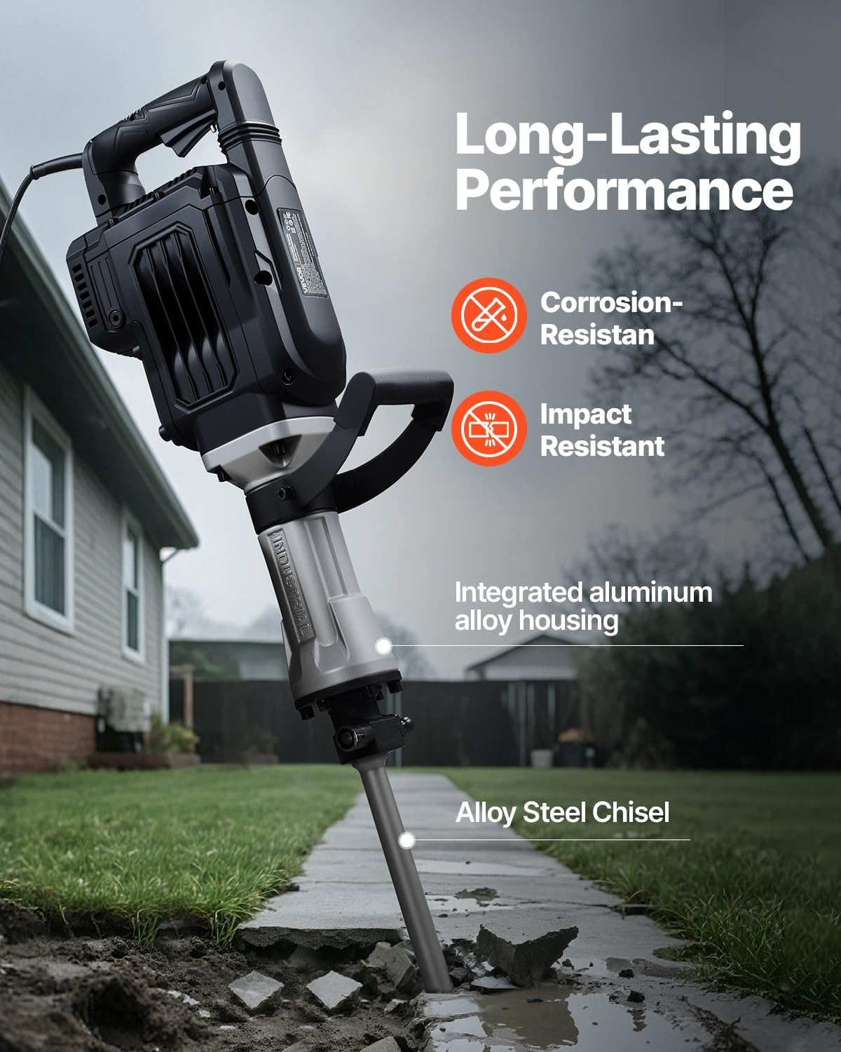image:imageVEVOR 3500W Electric Demolition Hammer 1900 BPM Durable Jack Hammer Concrete Breaker with 2 Chisels Gloves and a 360 Rotatable Handle for Efficient Trenching BlackBlack