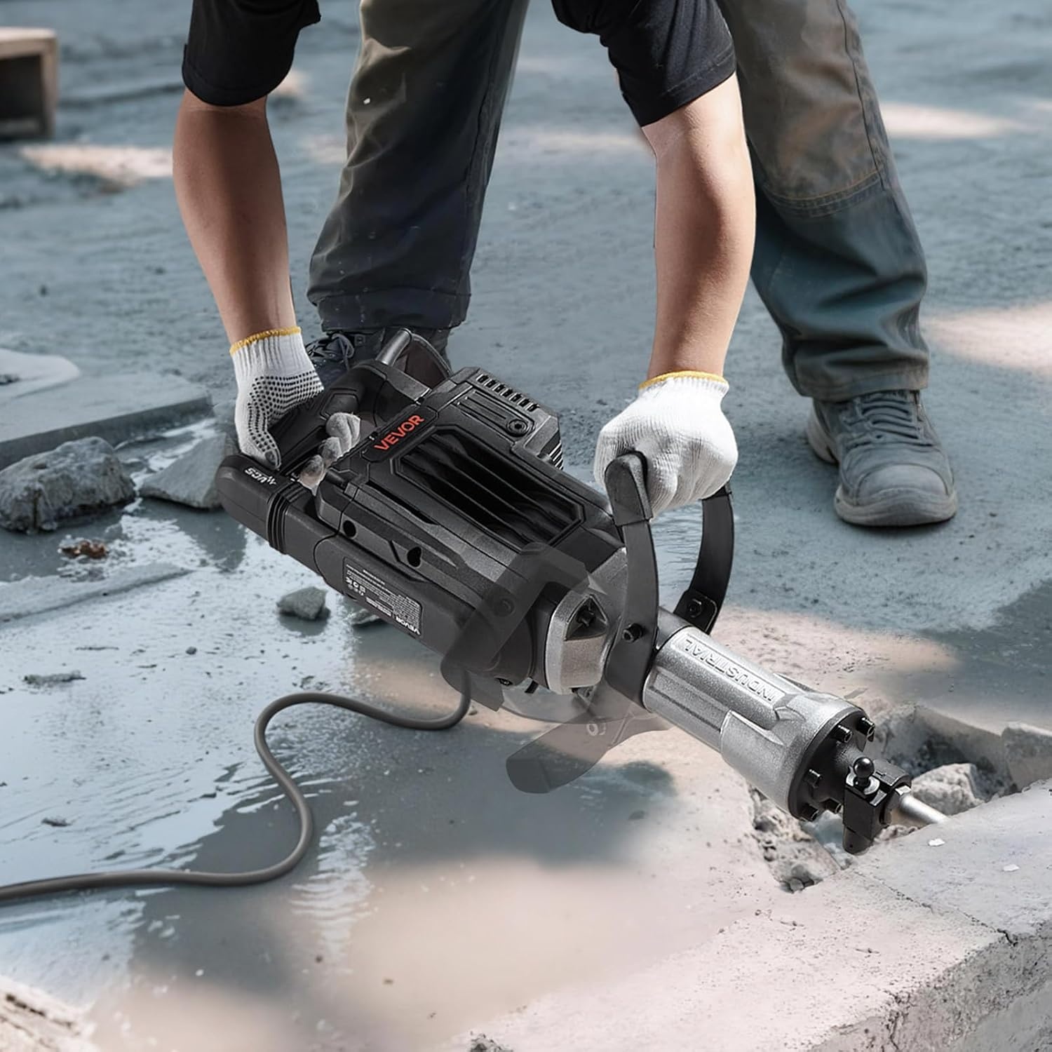 image:imageVEVOR 3500W Electric Demolition Hammer 1900 BPM Durable Jack Hammer Concrete Breaker with 2 Chisels Gloves and a 360 Rotatable Handle for Efficient Trenching BlackBlack