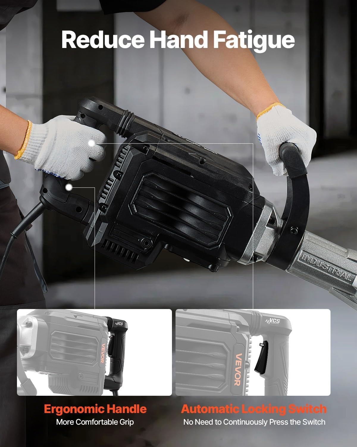 image:imageVEVOR 3500W Electric Demolition Hammer 1900 BPM Durable Jack Hammer Concrete Breaker with 2 Chisels Gloves and a 360 Rotatable Handle for Efficient Trenching BlackBlack