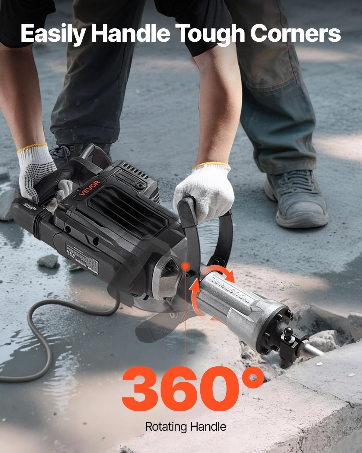 image:imageVEVOR 3500W Electric Demolition Hammer 1900 BPM Durable Jack Hammer Concrete Breaker with 2 Chisels Gloves and a 360 Rotatable Handle for Efficient Trenching BlackBlack