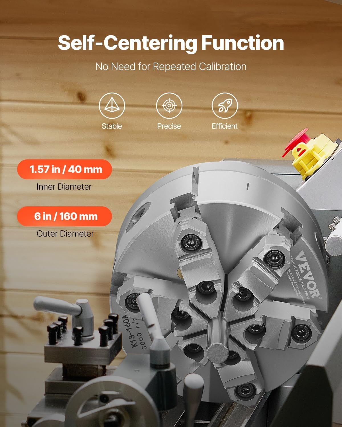 image:imageVEVOR 3Jaw Lathe Chuck 8 Inch 200 mm SelfCentering Chuck with 2 14 in8 Threaded Backing Plate 016787 in 4200 mm Clamping Range with Twrench Screws HT300 Material for Wood Metal Lathe6 inches