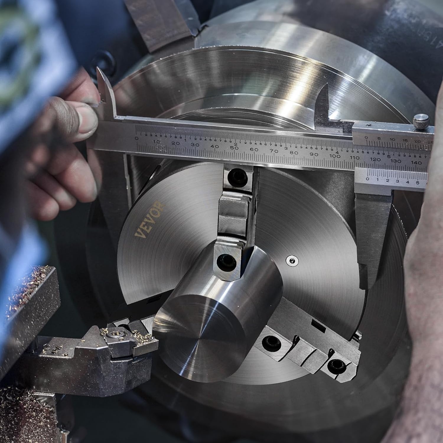 image:imageVEVOR 3Jaw Lathe Chuck 8 Inch 200 mm SelfCentering Chuck with 2 14 in8 Threaded Backing Plate 016787 in 4200 mm Clamping Range with Twrench Screws HT300 Material for Wood Metal Lathe10 inches