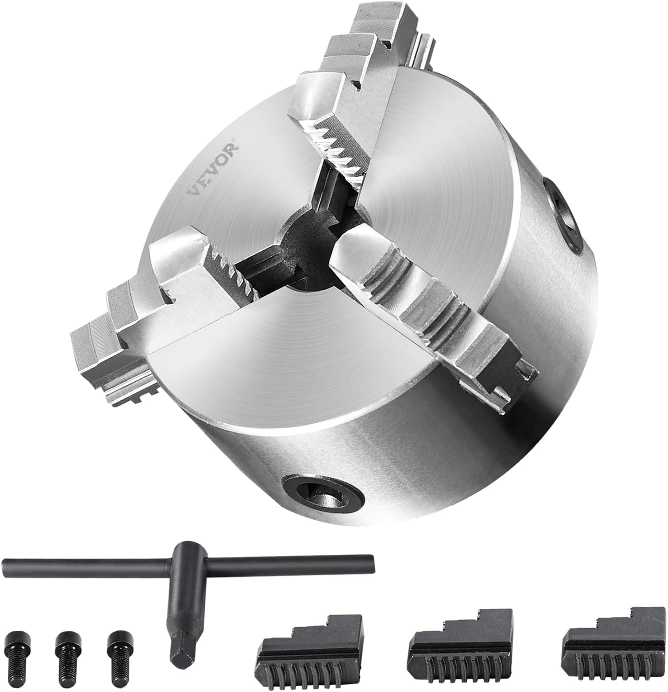 image:imageVEVOR 3Jaw Lathe Chuck 8 SelfCentering Lathe Chuck 0168 in4200 mm Clamping Range with Tkey Fixing Screws Hexagon Wrench for Lathe 3D Printer Machining Center Milling Drilling Machine6 In