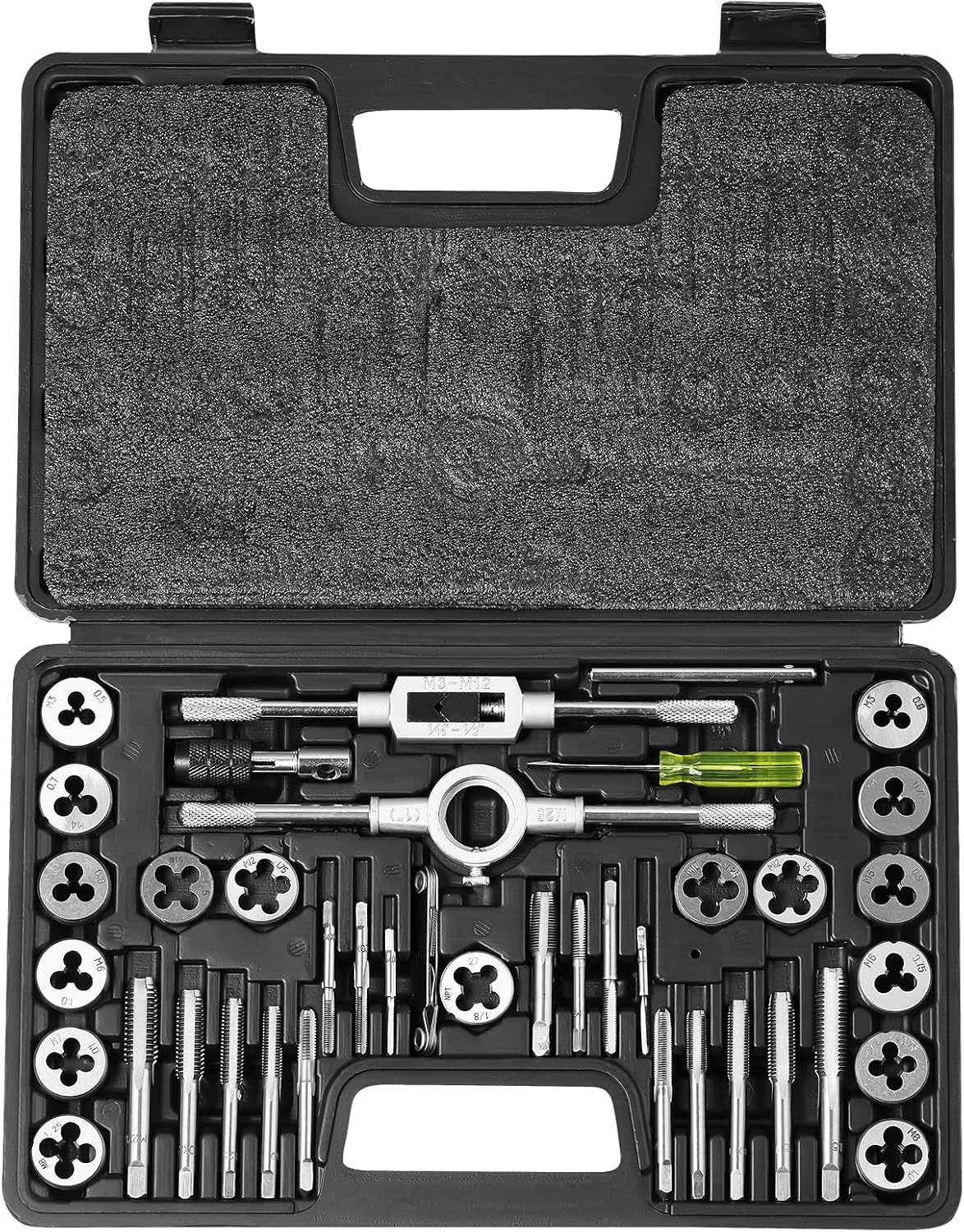 image:imageVEVOR 40 pcs Tap and Die Set Metric Size M3M12 Rethreading Tapping Tools Kit Made of Durable Bearing Steel Includes Full Accessories and Storage Case for Internal and External Thread Cutting40PC