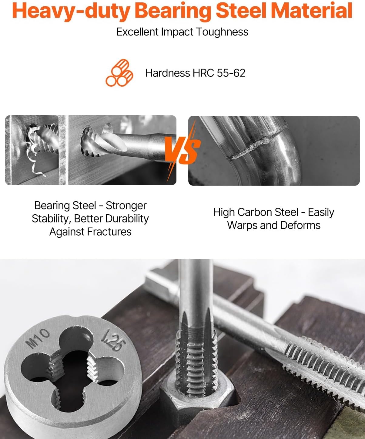 image:imageVEVOR 40 pcs Tap and Die Set Metric Size M3M12 Rethreading Tapping Tools Kit Made of Durable Bearing Steel Includes Full Accessories and Storage Case for Internal and External Thread Cutting40PC