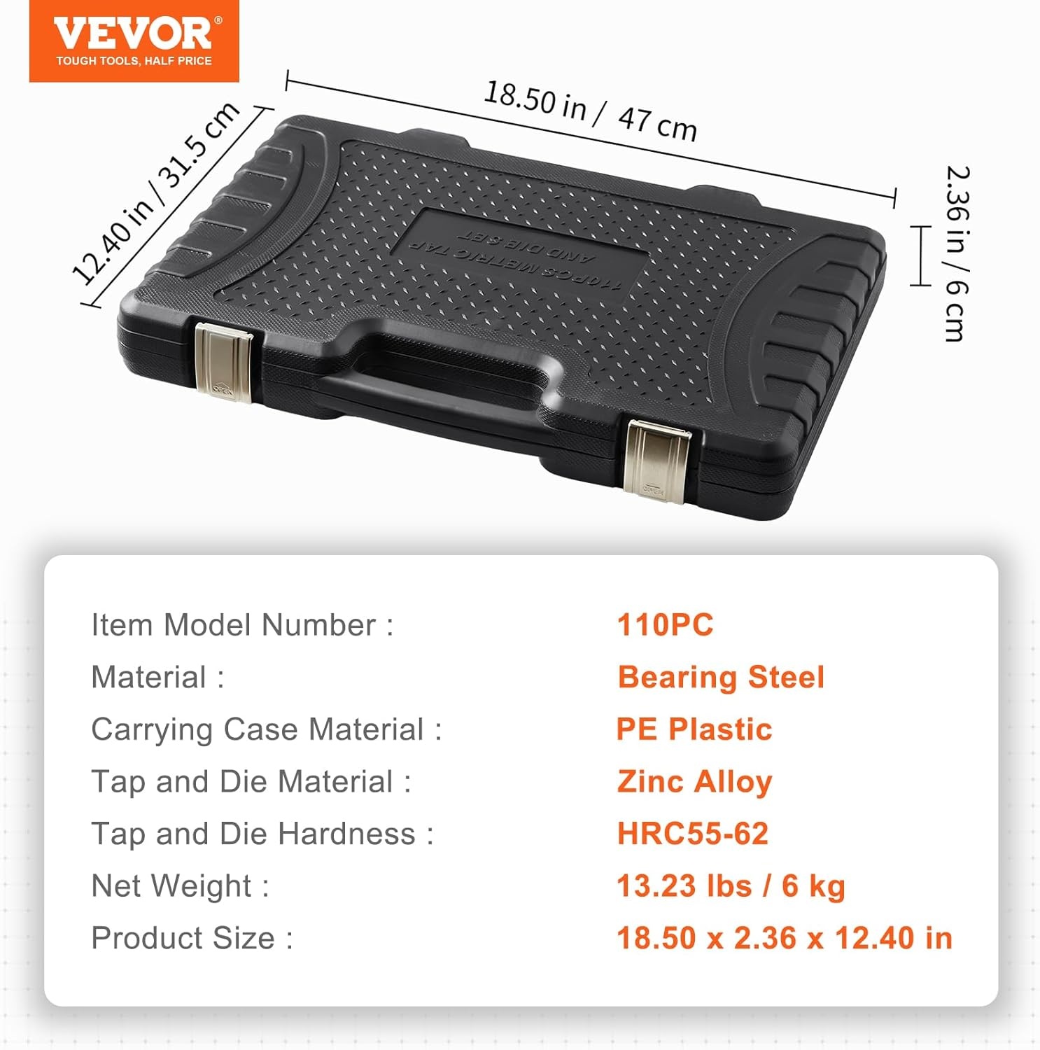 image:imageVEVOR 40 pcs Tap and Die Set Metric Size M3M12 Rethreading Tapping Tools Kit Made of Durable Bearing Steel Includes Full Accessories and Storage Case for Internal and External Thread Cutting110PC