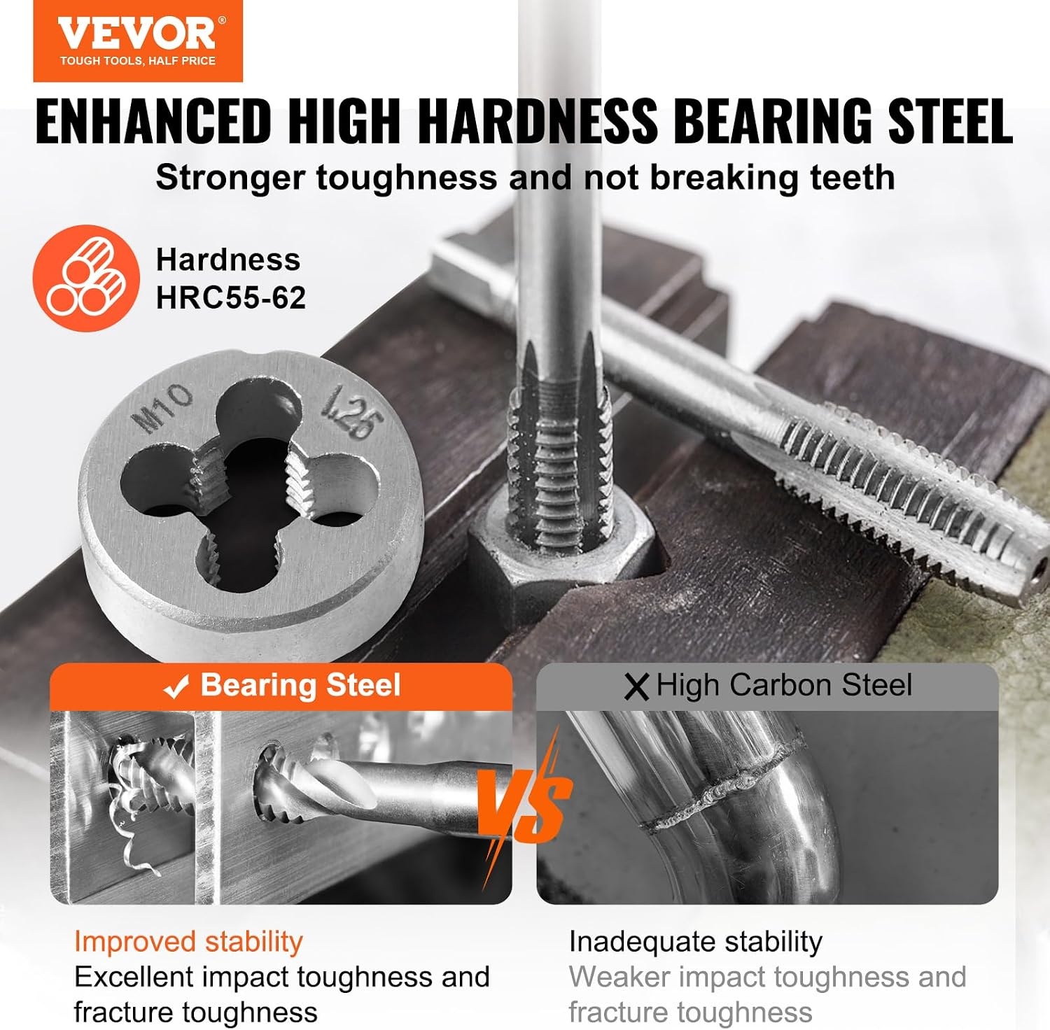 image:imageVEVOR 40 pcs Tap and Die Set Metric Size M3M12 Rethreading Tapping Tools Kit Made of Durable Bearing Steel Includes Full Accessories and Storage Case for Internal and External Thread Cutting80PC