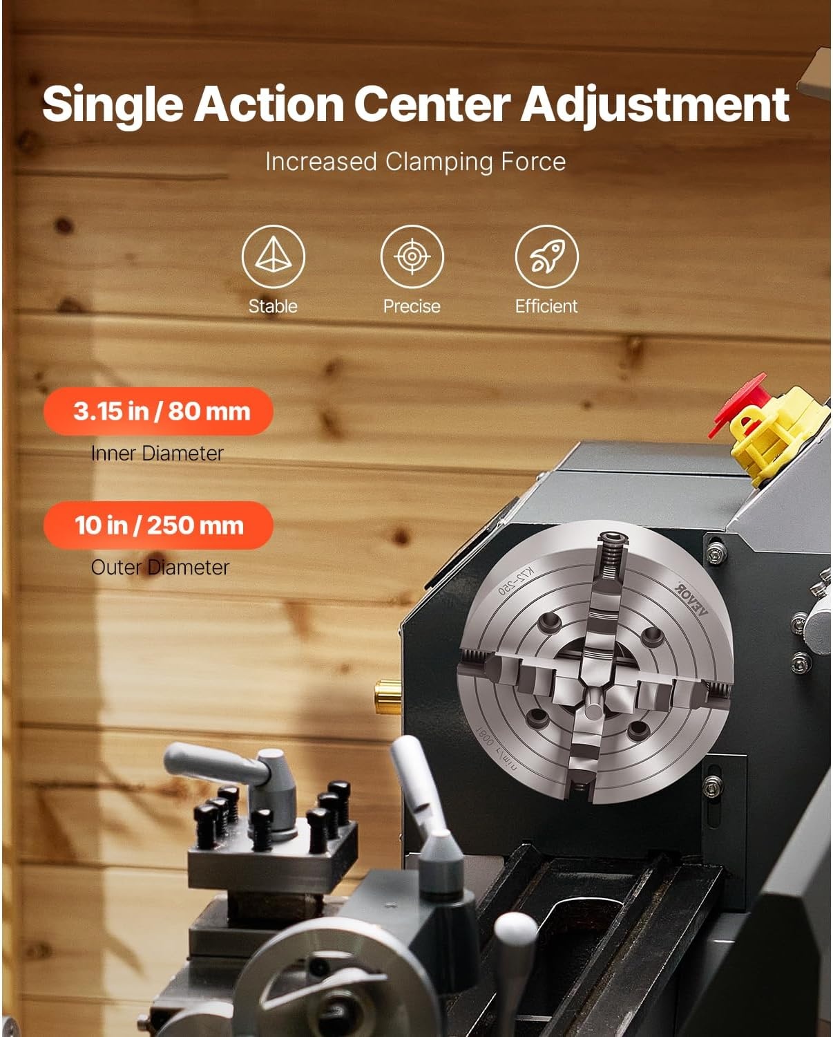 image:imageVEVOR 4Jaw Lathe Chuck 10 in 250 mm Lathe Chuck 06984 in 15250 mm Clamping Range with Tkey Fixing Screws Reversible Jaws HT300 Cast Iron Material Internal External for Wood Metal Lathe