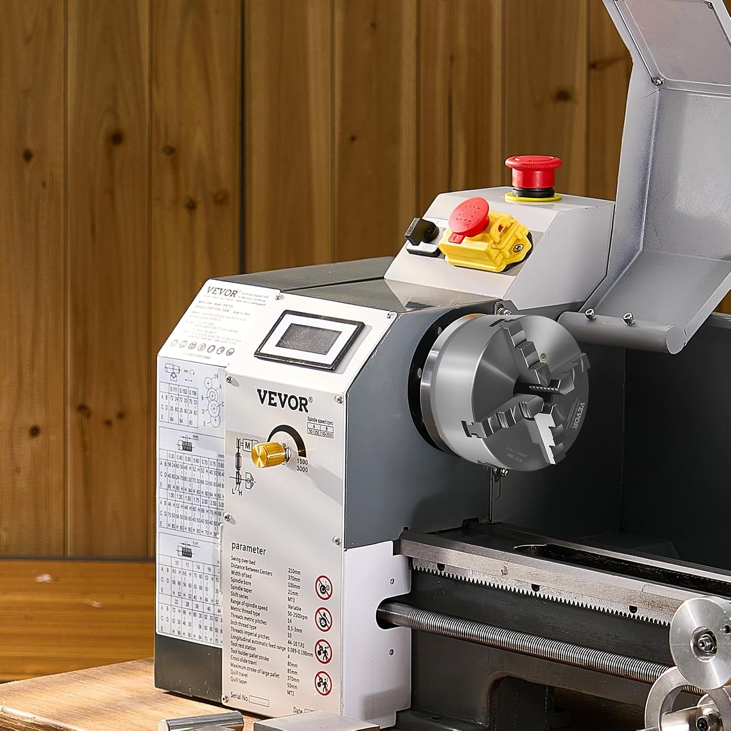 image:imageVEVOR 4Jaw Lathe Chuck 8 Inch 200 mm SelfCentering Chuck with 1 12 in8 Threaded Backing Plate 016787 in 4200 mm Clamping Range with Twrench Screws HT300 Material for Wood Metal Lathe