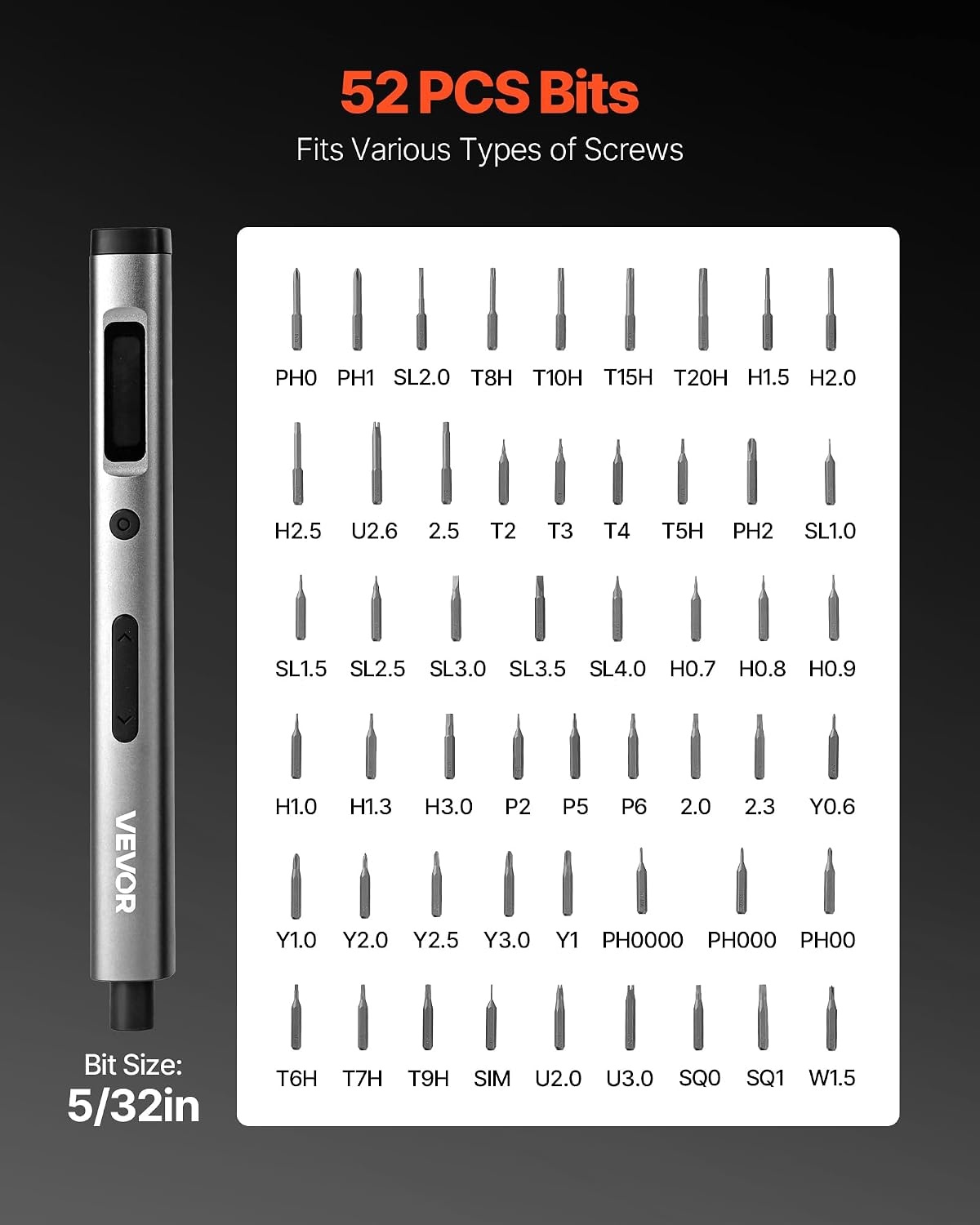 image:imageVEVOR 4V Electric Screwdriver Set Mini Precisioni Electric Screwdriver Set 48 Magnetic Bits 532Hex S2 Steel Bits amp LED Light Repair Tool Kit for Electronics Phone Camera Laptop Watch52PCS 532