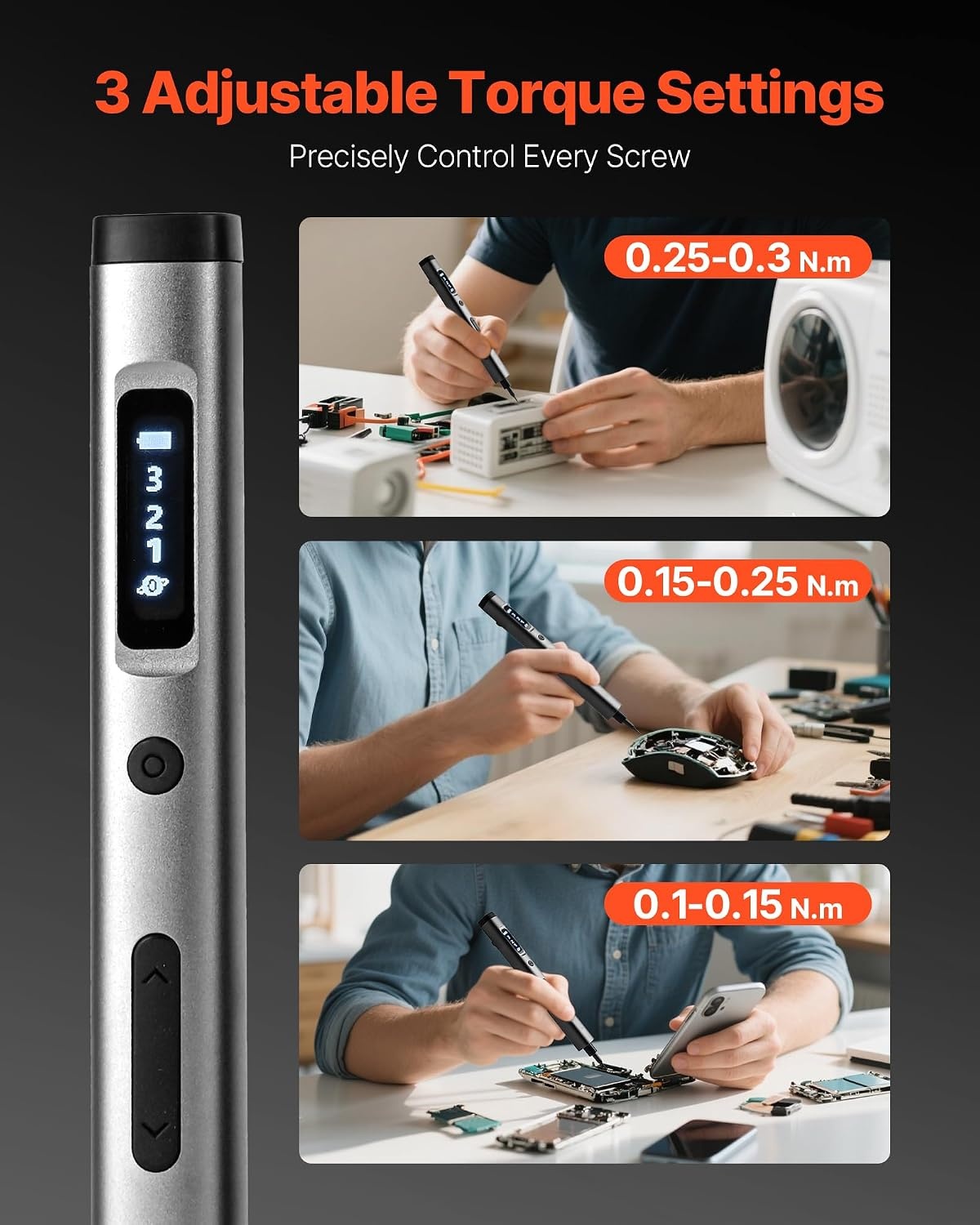 image:imageVEVOR 4V Electric Screwdriver Set Mini Precisioni Electric Screwdriver Set 48 Magnetic Bits 532Hex S2 Steel Bits amp LED Light Repair Tool Kit for Electronics Phone Camera Laptop Watch52PCS 532