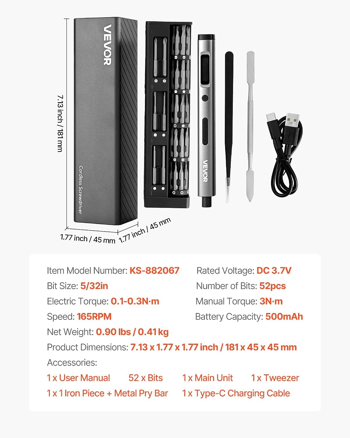 image:imageVEVOR 4V Electric Screwdriver Set Mini Precisioni Electric Screwdriver Set 48 Magnetic Bits 532Hex S2 Steel Bits amp LED Light Repair Tool Kit for Electronics Phone Camera Laptop Watch52PCS 532