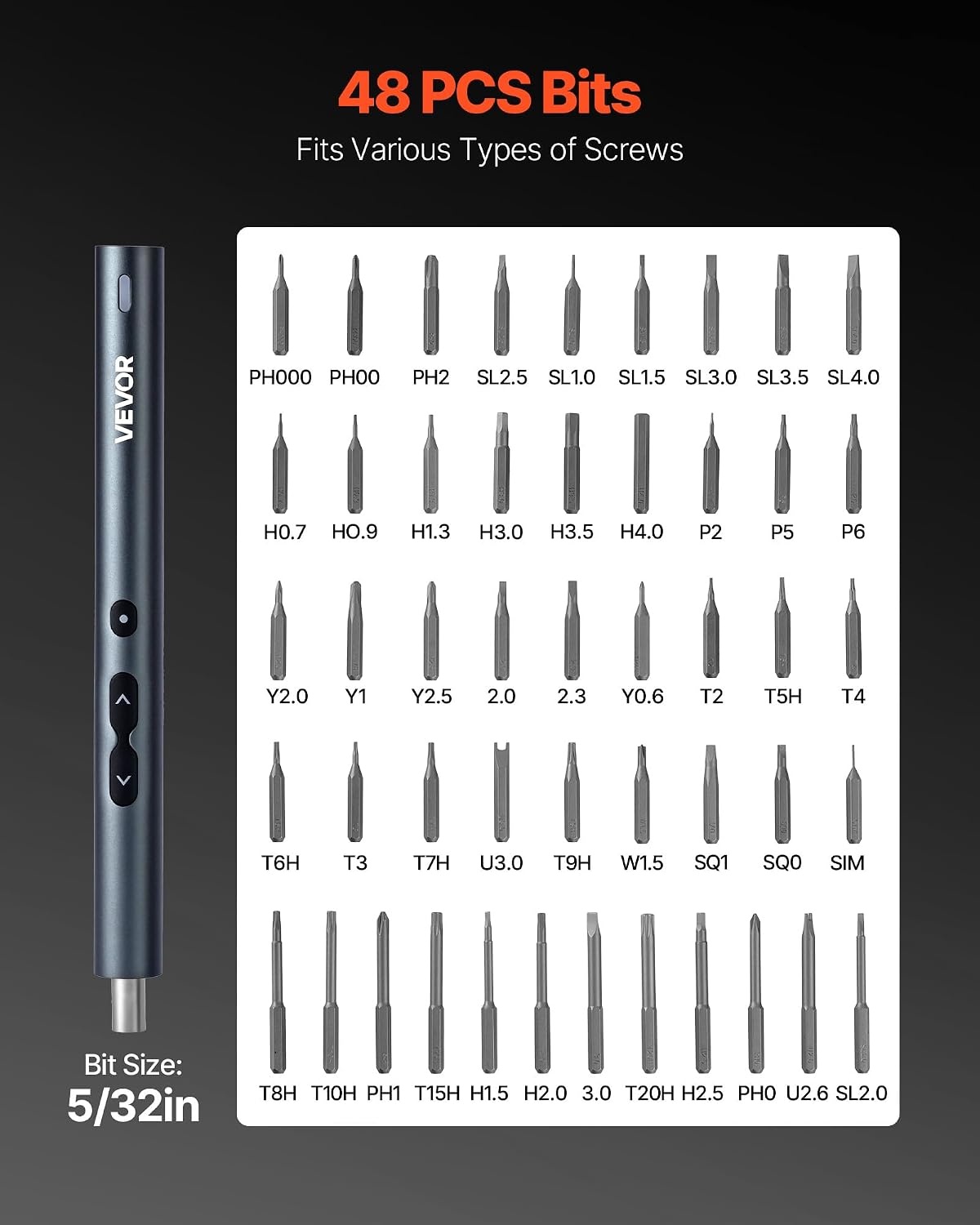 image:imageVEVOR 4V Electric Screwdriver Set Mini Precisioni Electric Screwdriver Set 48 Magnetic Bits 532Hex S2 Steel Bits amp LED Light Repair Tool Kit for Electronics Phone Camera Laptop Watch48PCS 532