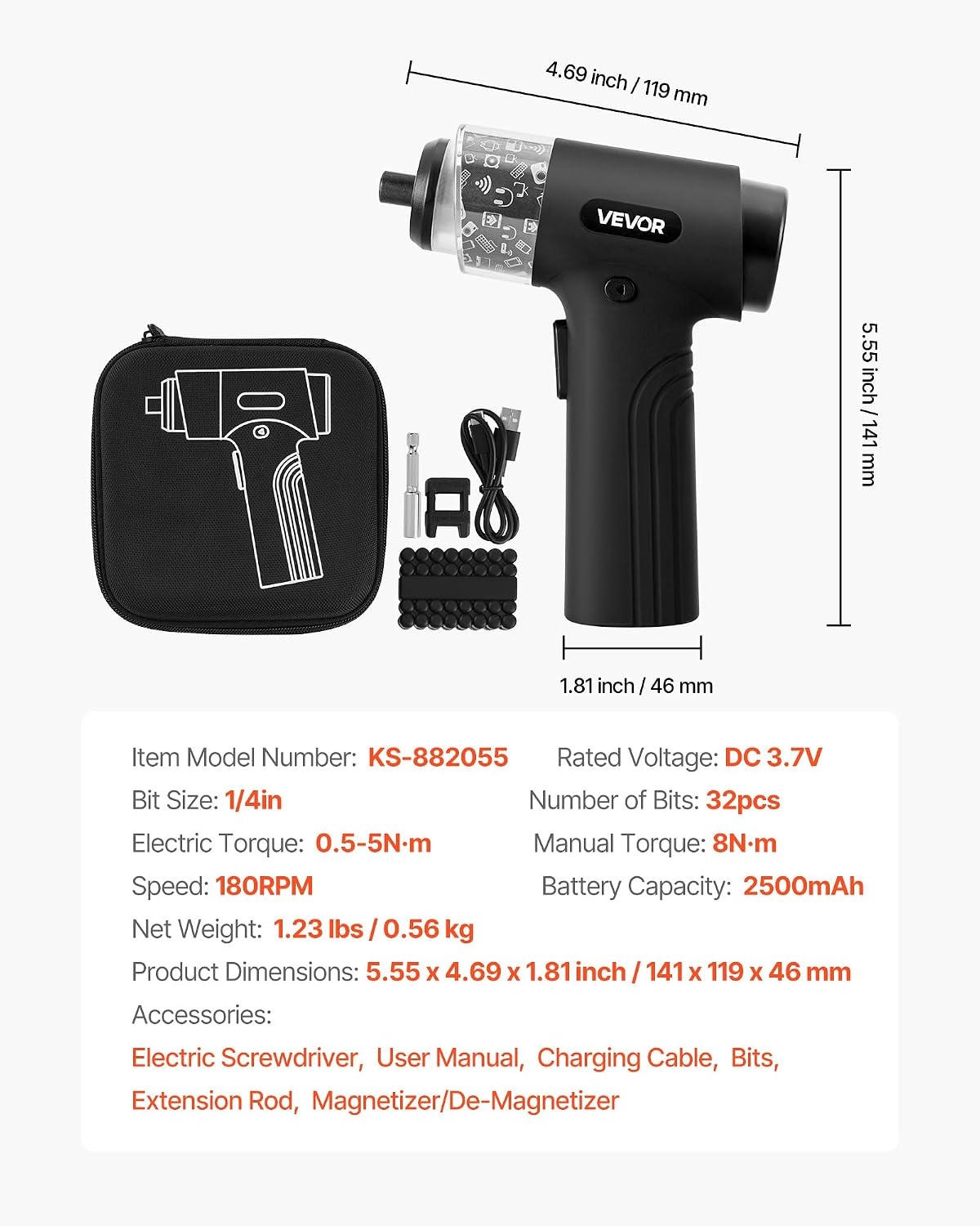 image:imageVEVOR 4V Electric Screwdriver Set Mini Precisioni Electric Screwdriver Set 48 Magnetic Bits 532Hex S2 Steel Bits amp LED Light Repair Tool Kit for Electronics Phone Camera Laptop Watch32PCS 14