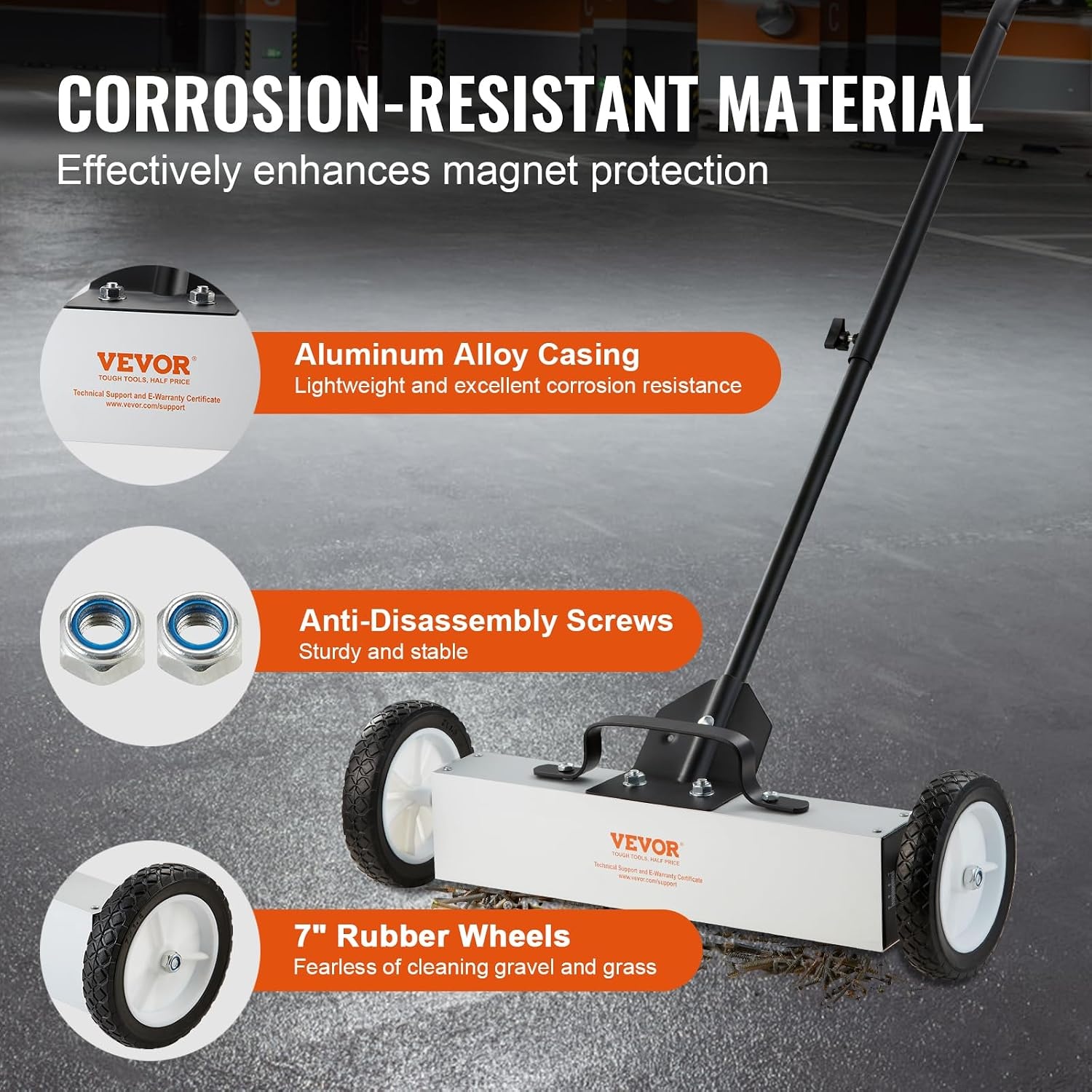 image:imageVEVOR 50Lbs Rolling Magnetic Sweeper with Wheels PushType Magnetic Pick Up Sweeper 24inch Large Magnet Pickup Lawn Sweeper with Telescoping Handle Easy Cleanup of Workshop Garage Yard18 Inch