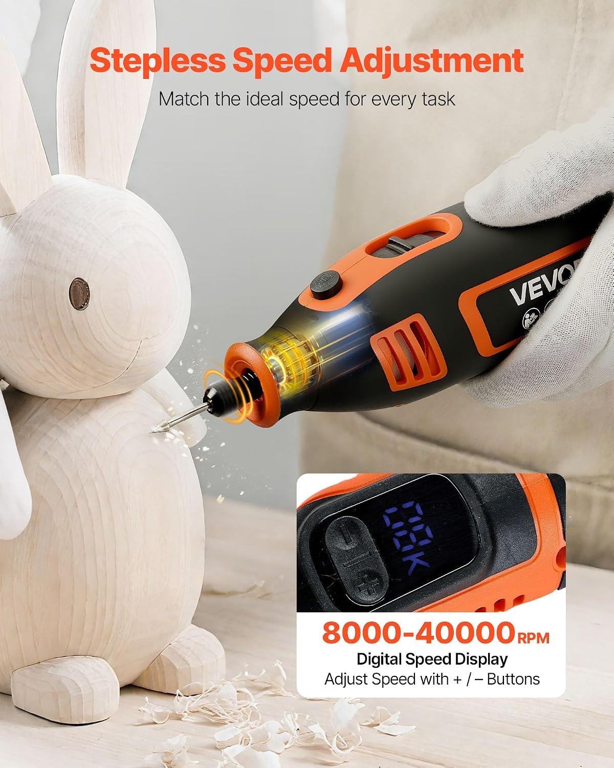 image:imageVEVOR 51Piece Rotary Tool Kit 200W Mini Power Rotary Tool Corded 800040000RPM MultiPurpose DIY Tools with Universal Chuck for Engraving Sanding Grinding Polishing Cutting DIY Crafts