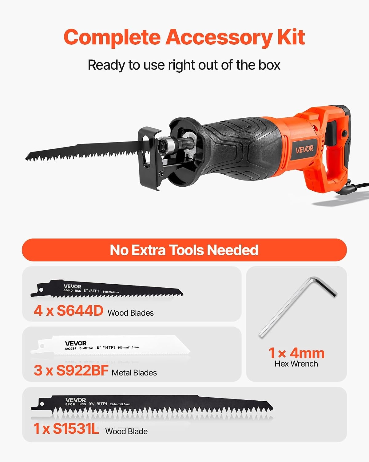 image:imageVEVOR 6 Amp Corded Reciprocating Saw 34 Stroke Length Power Reciprocating Saw with Variable Speed 3000 SPM 8 Blades amp Bag Included for Wood Metal and Plastic Cutting118