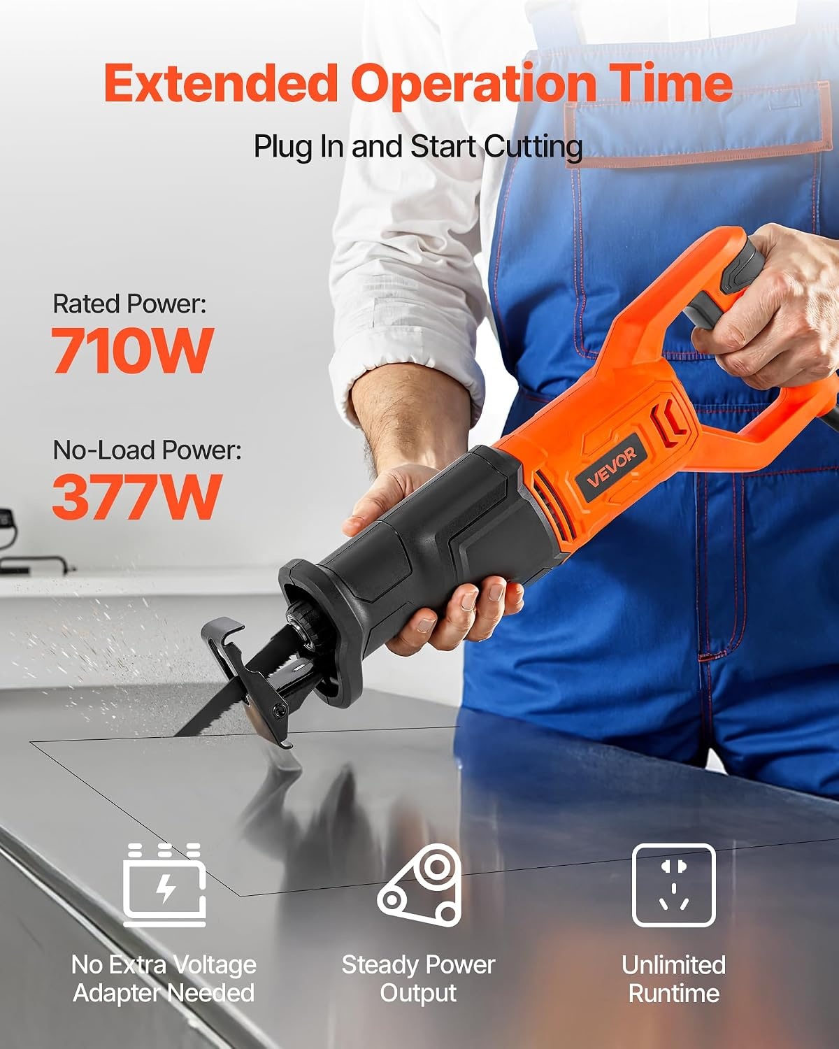 image:imageVEVOR 6 Amp Corded Reciprocating Saw 34 Stroke Length Power Reciprocating Saw with Variable Speed 3000 SPM 8 Blades amp Bag Included for Wood Metal and Plastic Cutting34