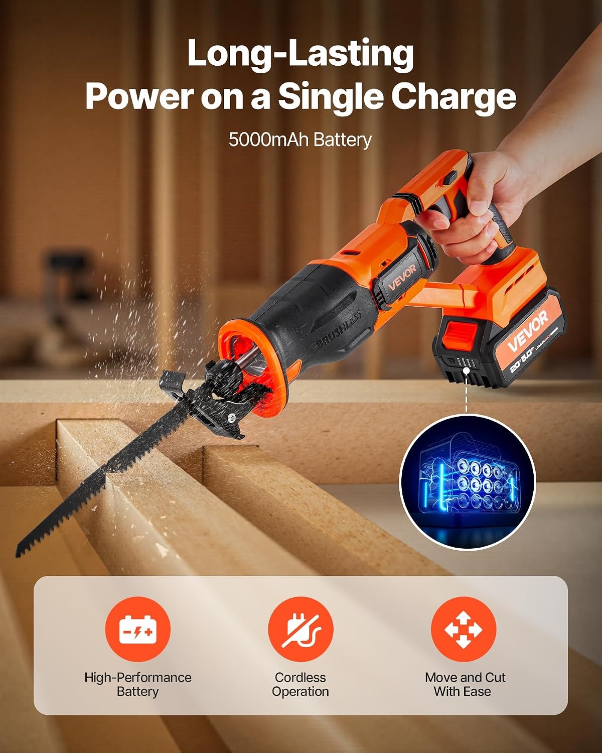 image:imageVEVOR 6 Amp Corded Reciprocating Saw 34 Stroke Length Power Reciprocating Saw with Variable Speed 3000 SPM 8 Blades amp Bag Included for Wood Metal and Plastic Cutting1