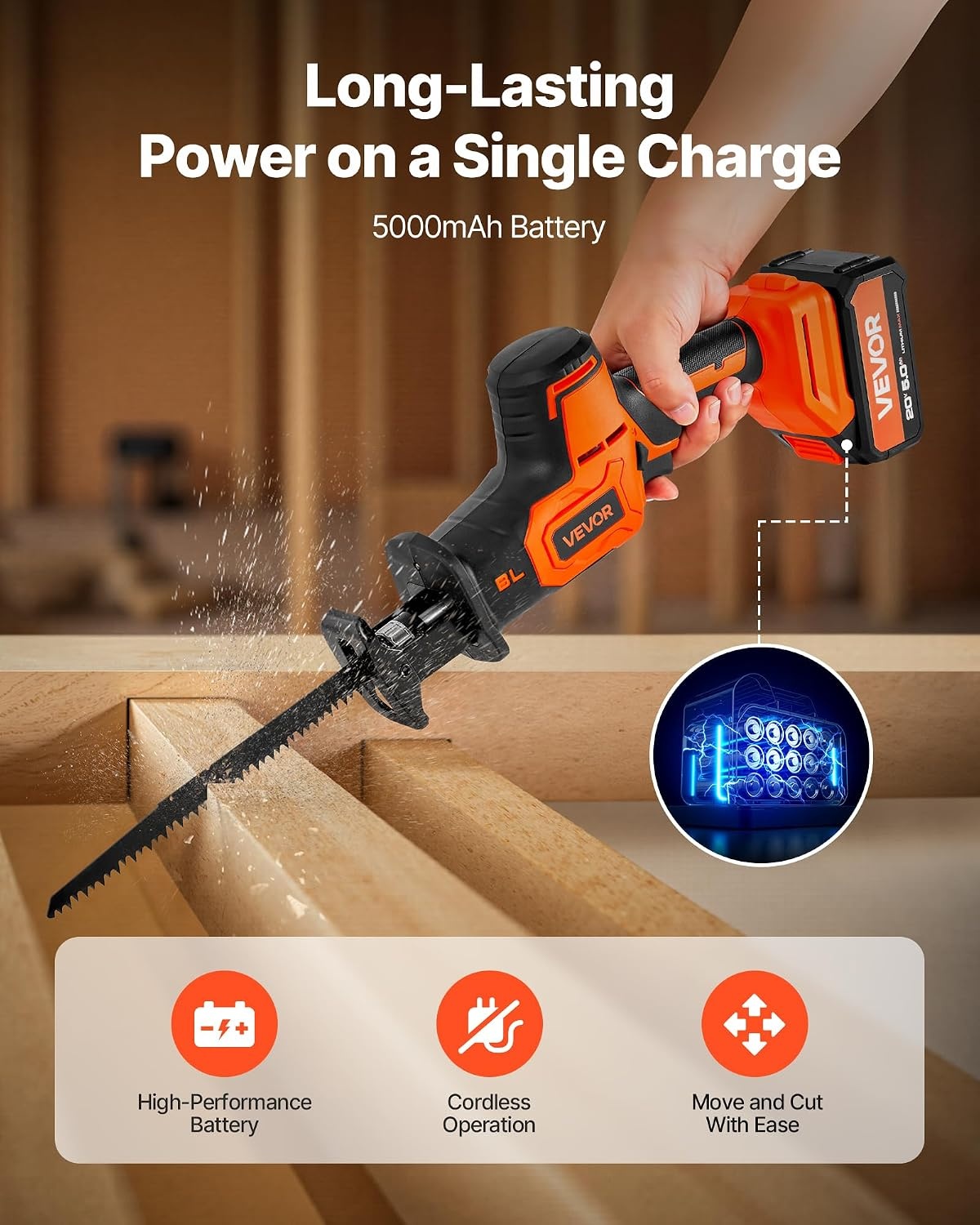 image:imageVEVOR 6 Amp Corded Reciprocating Saw 34 Stroke Length Power Reciprocating Saw with Variable Speed 3000 SPM 8 Blades amp Bag Included for Wood Metal and Plastic CuttingCordless 1