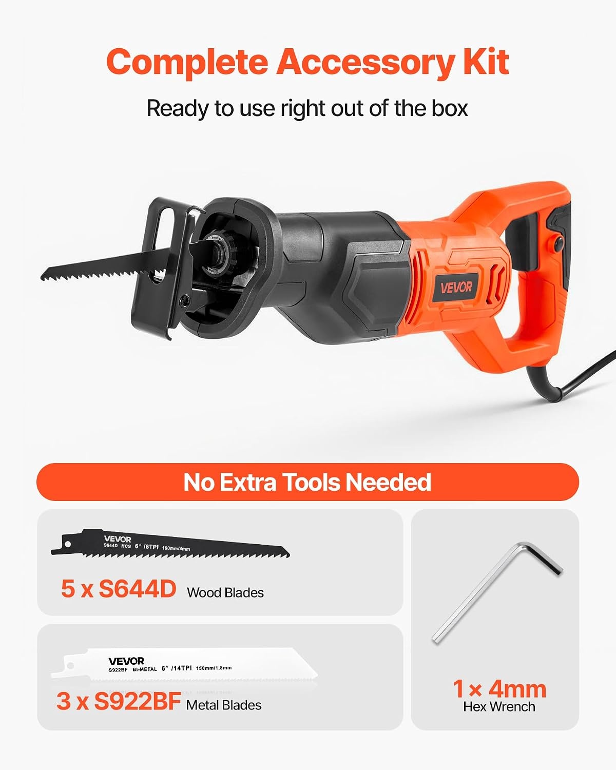 image:imageVEVOR 6 Amp Corded Reciprocating Saw 34 Stroke Length Power Reciprocating Saw with Variable Speed 3000 SPM 8 Blades amp Bag Included for Wood Metal and Plastic Cutting34