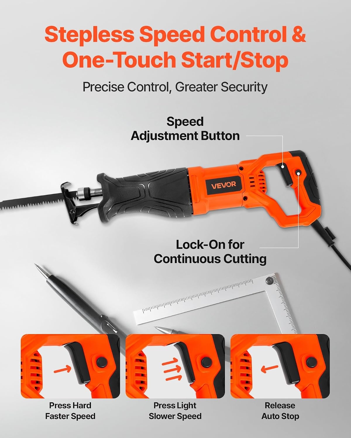 image:imageVEVOR 6 Amp Corded Reciprocating Saw 34 Stroke Length Power Reciprocating Saw with Variable Speed 3000 SPM 8 Blades amp Bag Included for Wood Metal and Plastic Cutting118