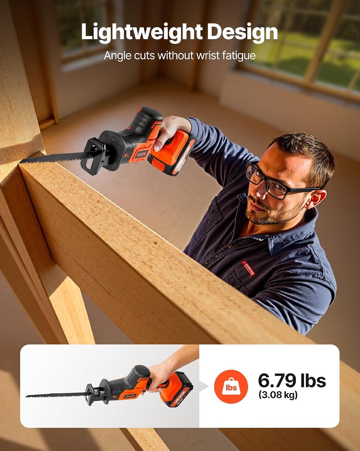 image:imageVEVOR 6 Amp Corded Reciprocating Saw 34 Stroke Length Power Reciprocating Saw with Variable Speed 3000 SPM 8 Blades amp Bag Included for Wood Metal and Plastic CuttingCordless 1