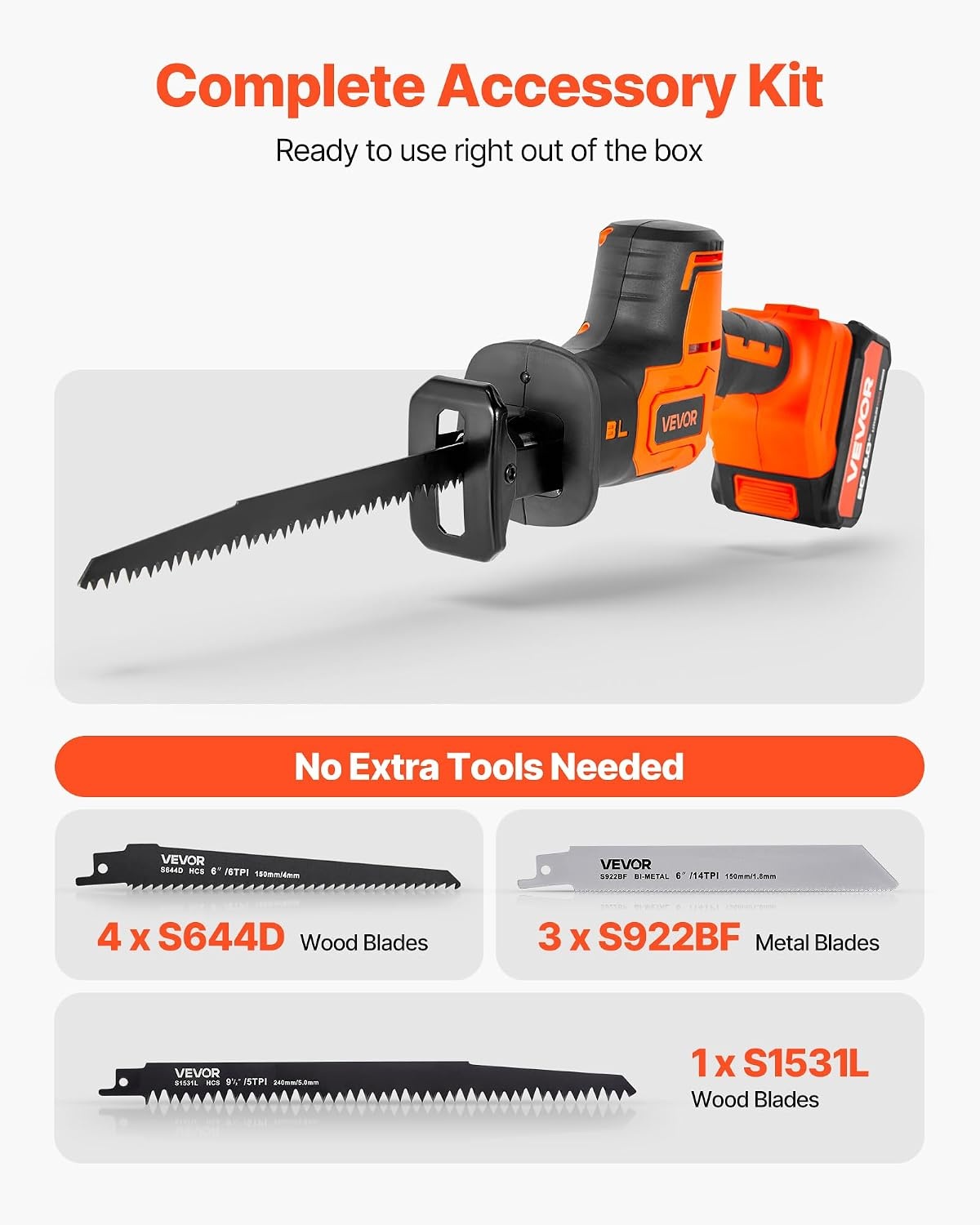 image:imageVEVOR 6 Amp Corded Reciprocating Saw 34 Stroke Length Power Reciprocating Saw with Variable Speed 3000 SPM 8 Blades amp Bag Included for Wood Metal and Plastic CuttingCordless 1