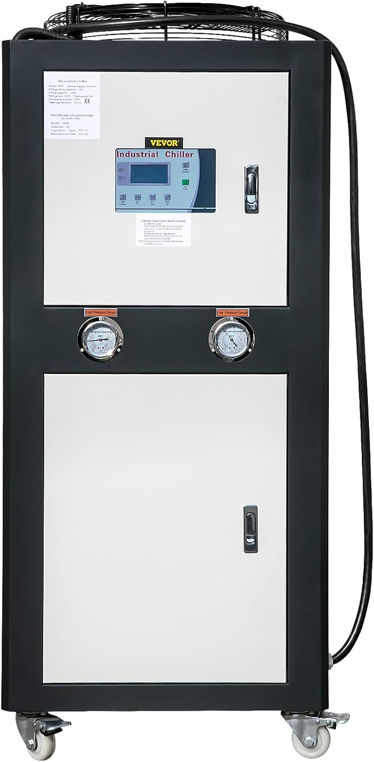 image:imageVEVOR 6Ton Capacity AirCooled Water Chiller 6HP Stainless Steel Portable Digital Microcomputer Control Black